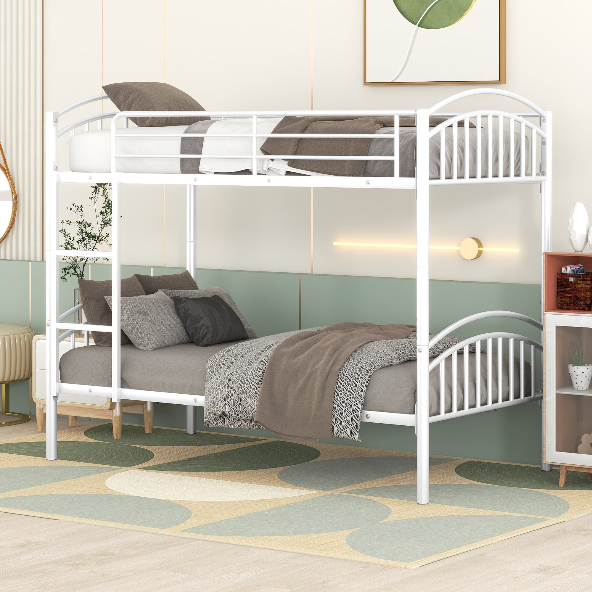 Twin Over Twin Metal Bunk Bed,Divided into Two Beds(White)