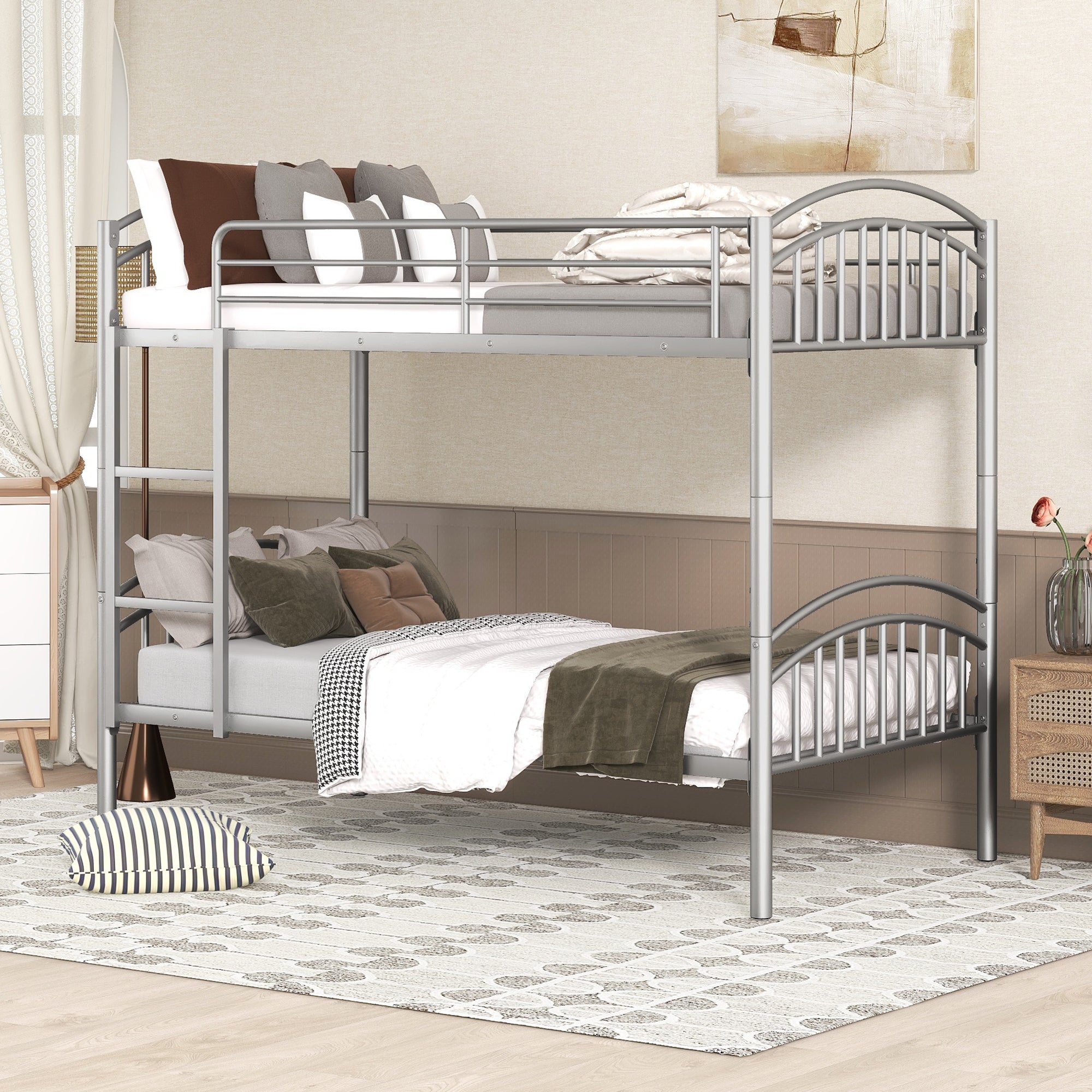 Twin Over Twin Metal Bunk Bed,Divided into Two Beds(Silver)