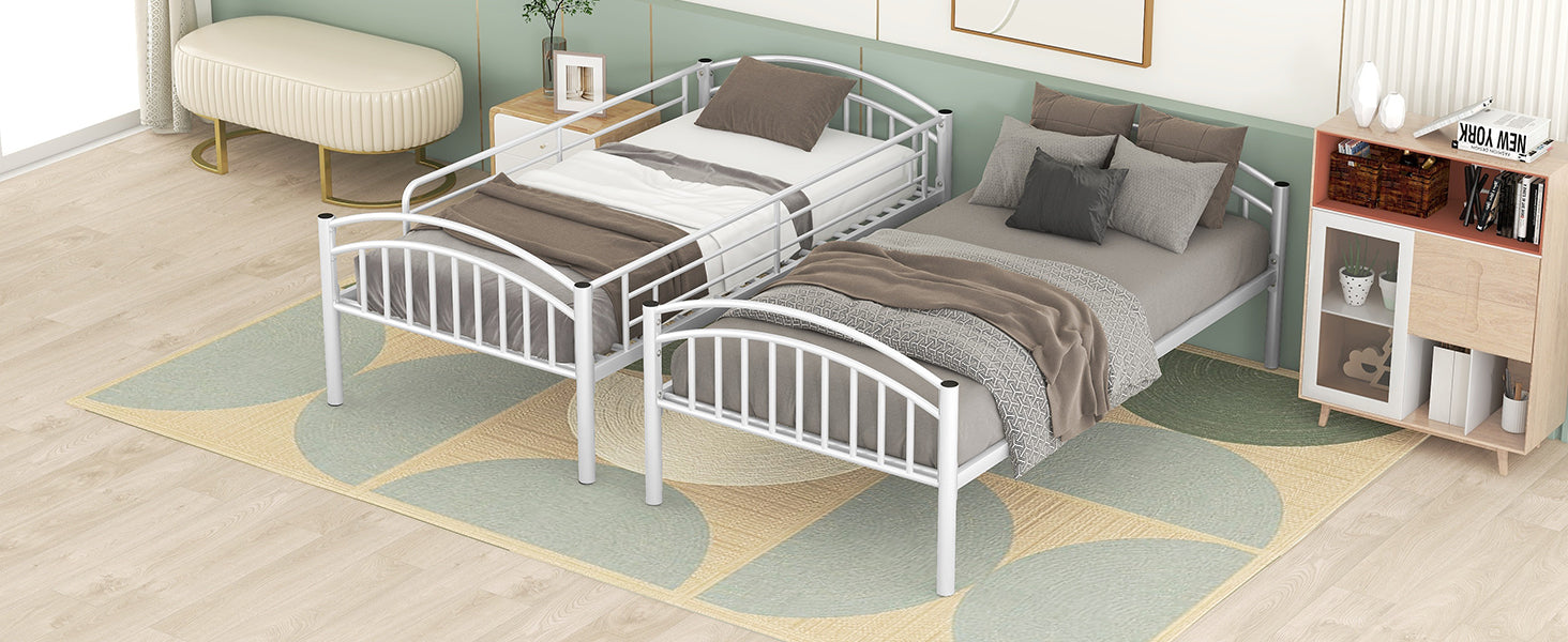 Twin Over Twin Metal Bunk Bed,Divided into Two Beds(White)