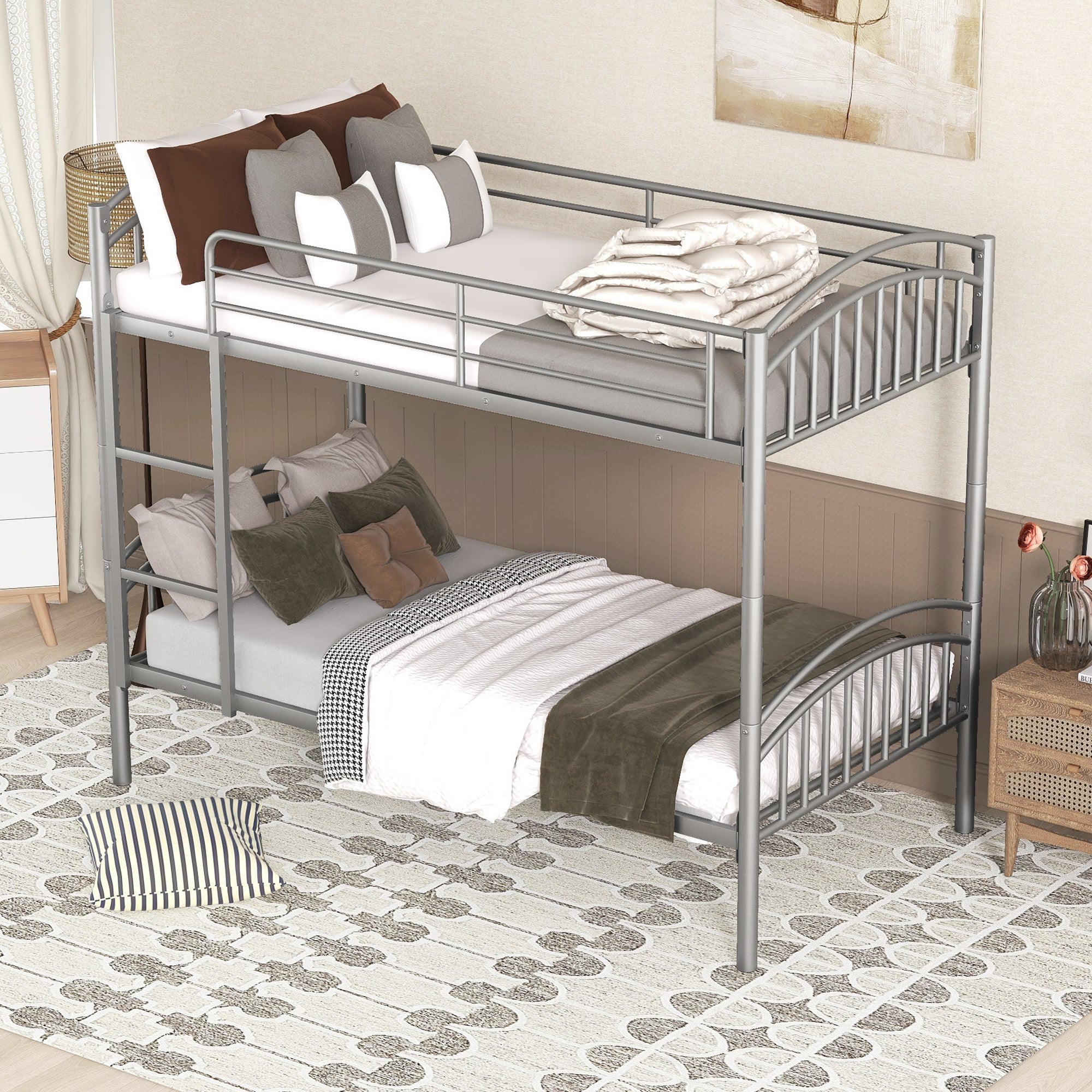 Twin Over Twin Metal Bunk Bed,Divided into Two Beds(Silver)