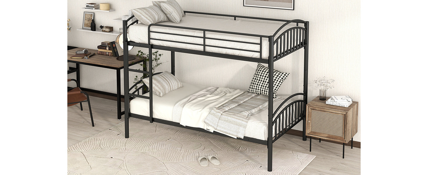 Twin Over Twin Metal Bunk Bed,Divided into Two Beds(Black)