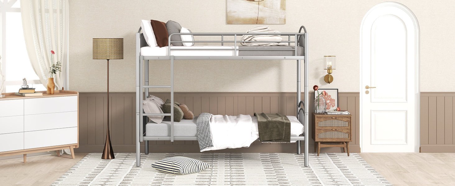 Twin Over Twin Metal Bunk Bed,Divided into Two Beds(Silver)