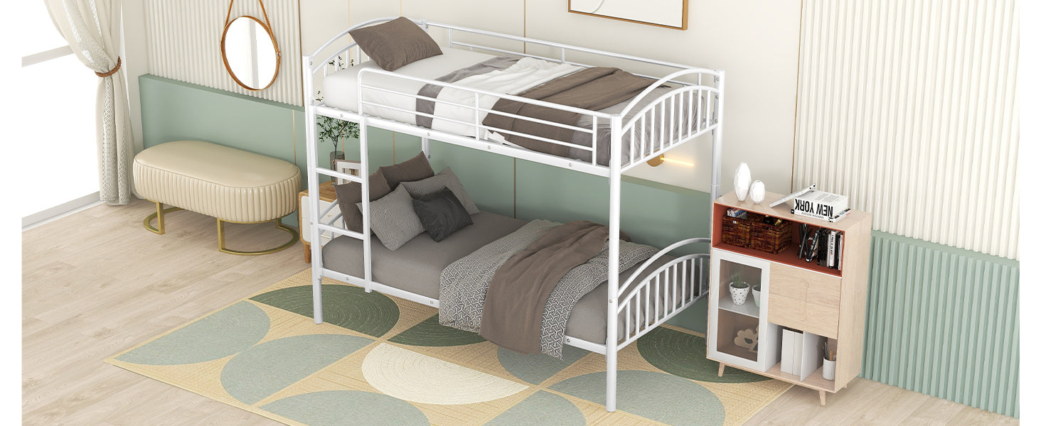 Twin Over Twin Metal Bunk Bed,Divided into Two Beds(White)