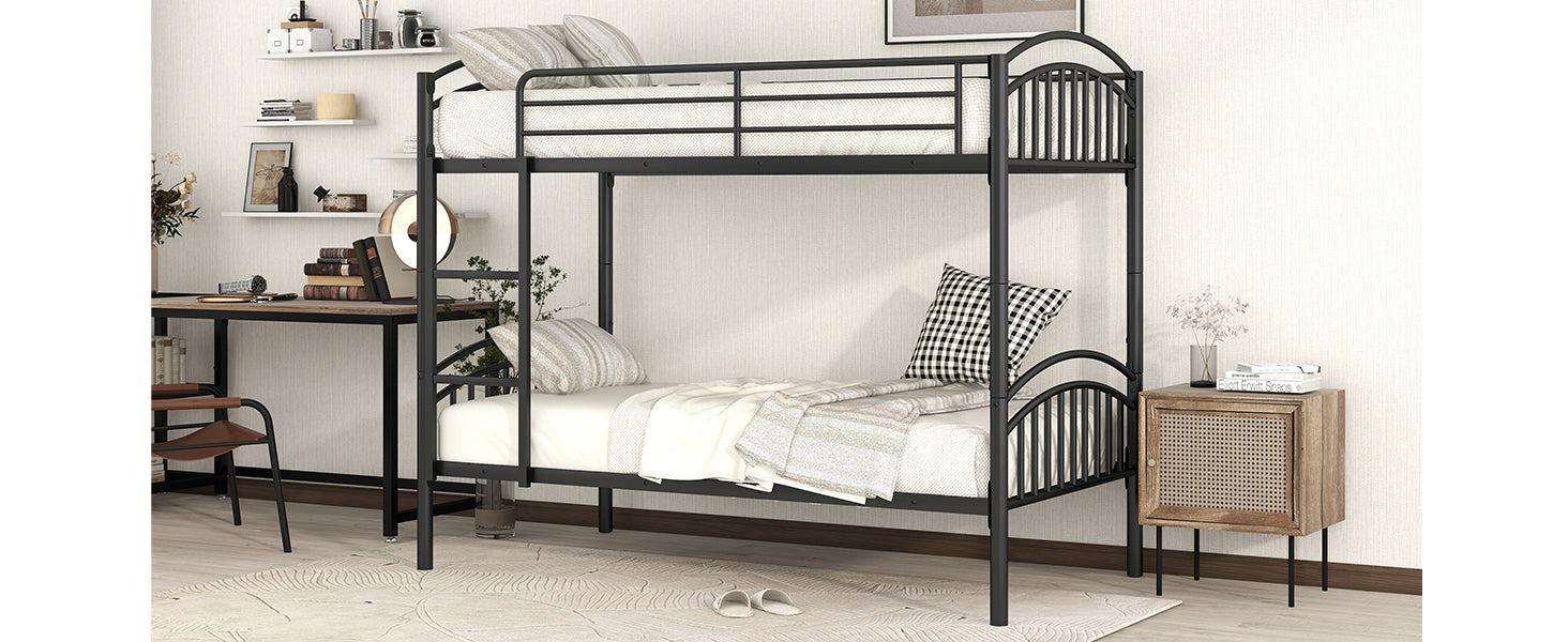 Twin Over Twin Metal Bunk Bed,Divided into Two Beds(Black)