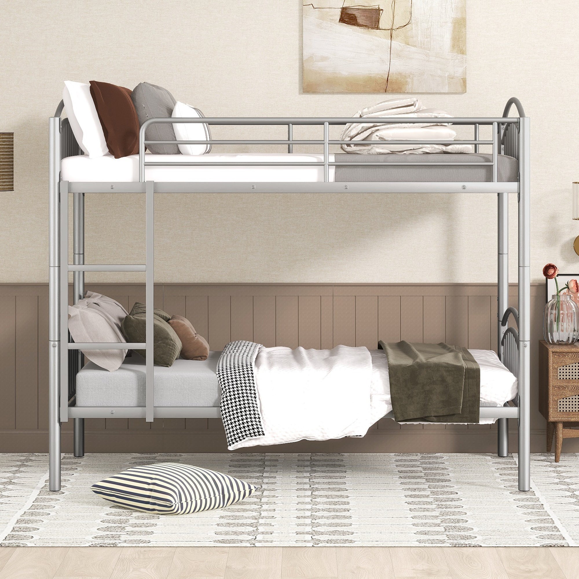 Twin Over Twin Metal Bunk Bed,Divided into Two Beds(Silver)