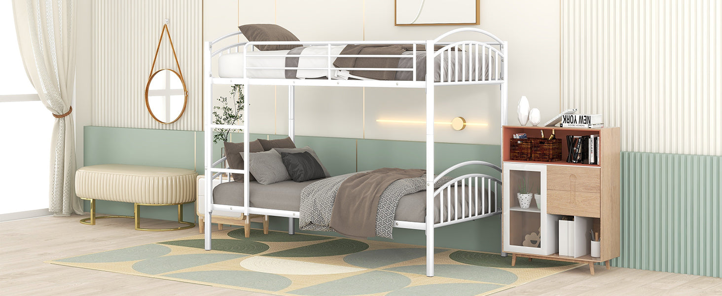 Twin Over Twin Metal Bunk Bed,Divided into Two Beds(White)