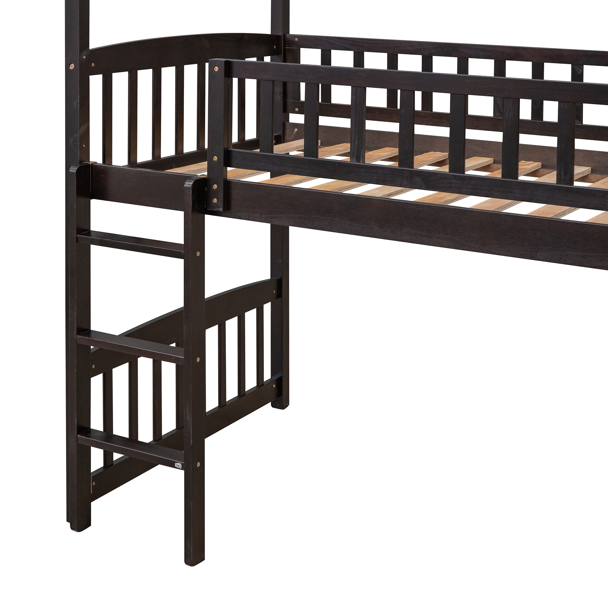 Twin Loft Bed with Slide, House Bed with Slide,Espresso