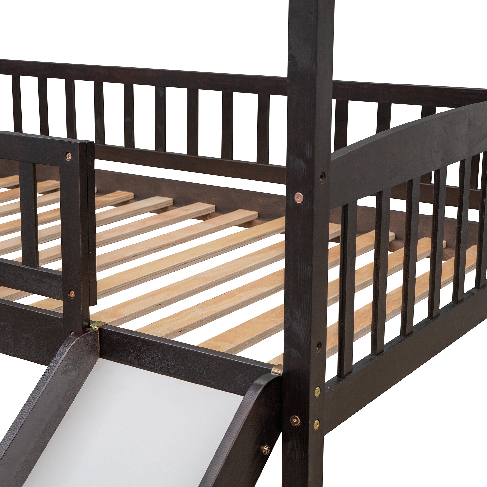 Twin Loft Bed with Slide, House Bed with Slide,Espresso