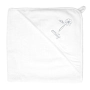 Personalized Hooded Towel | White Linen | Birth Flower Collection