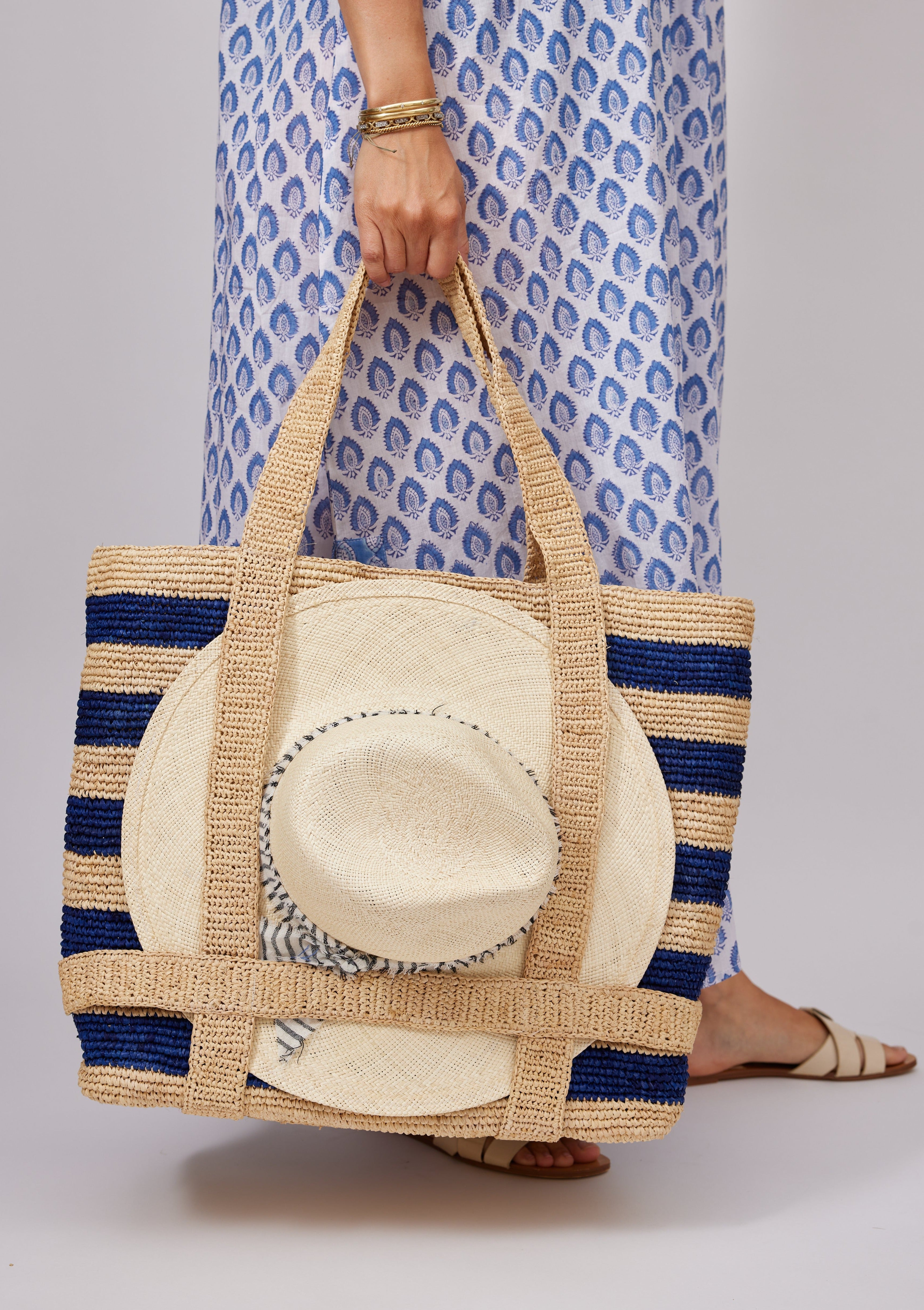 The Original Straw Traveler Bag- Navy Stripe