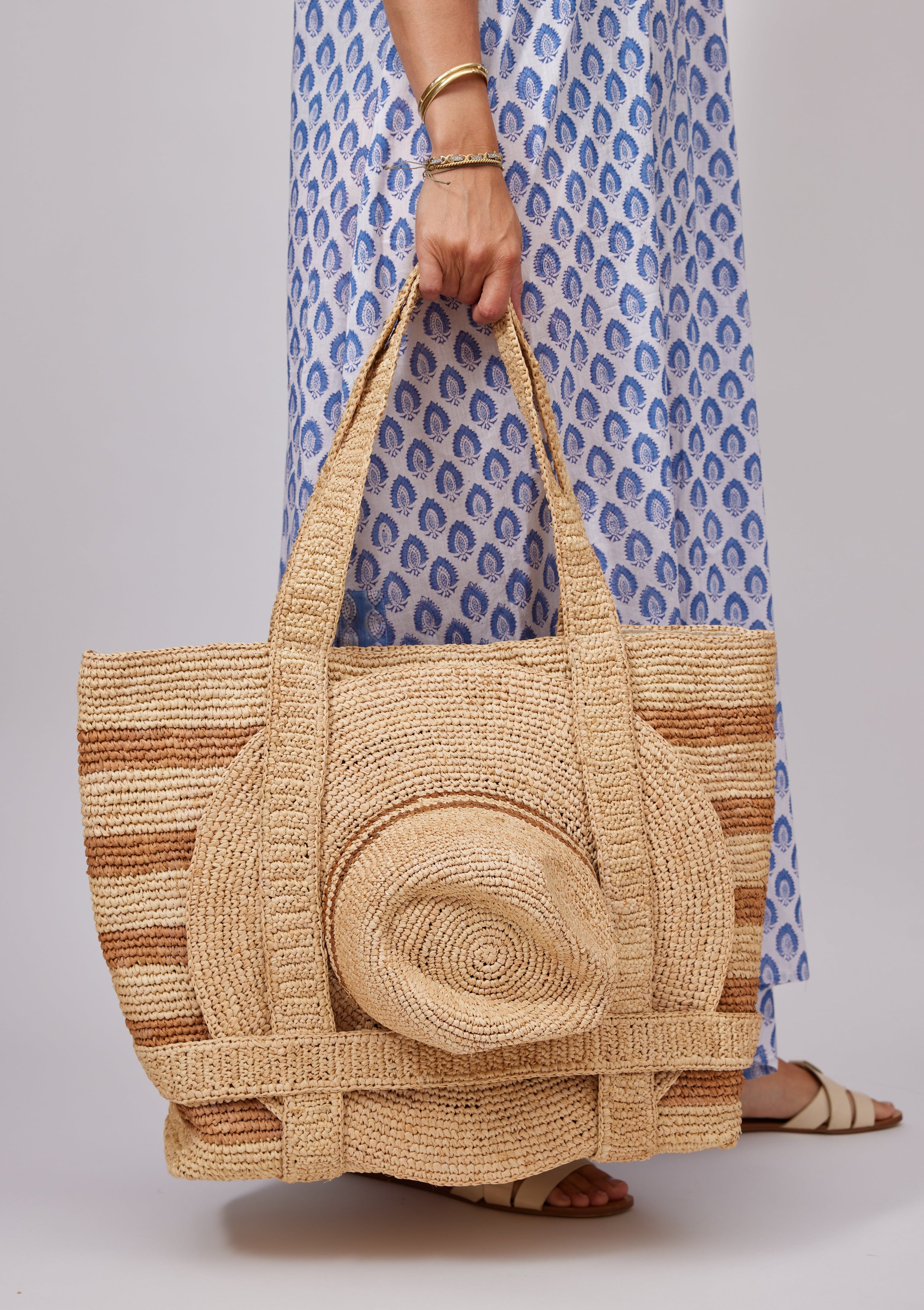 The Original Straw Traveler Bag- Toast Stripe