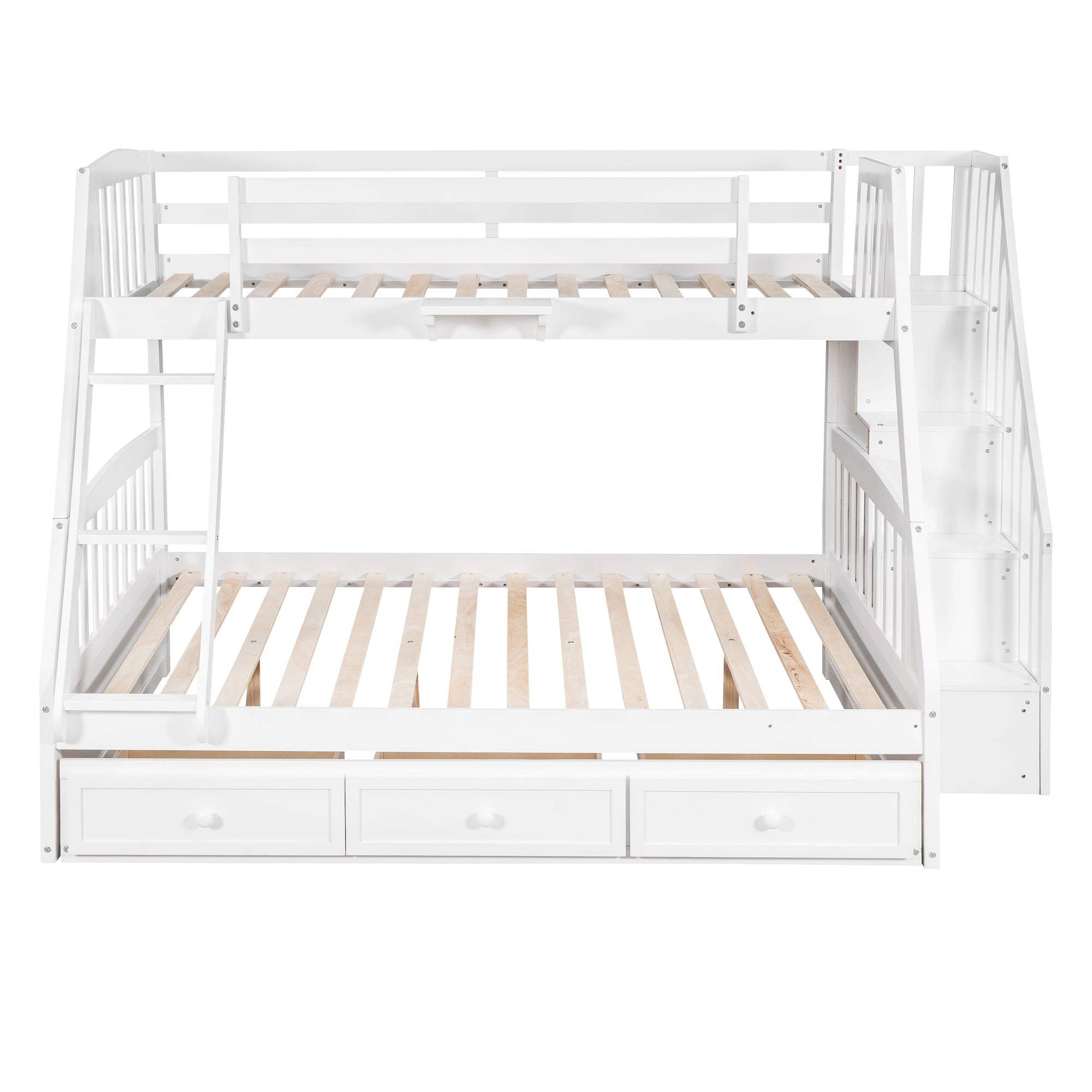 Twin-Over-Full Bunk Bed with Drawers，Ladder and Storage Staircase, White