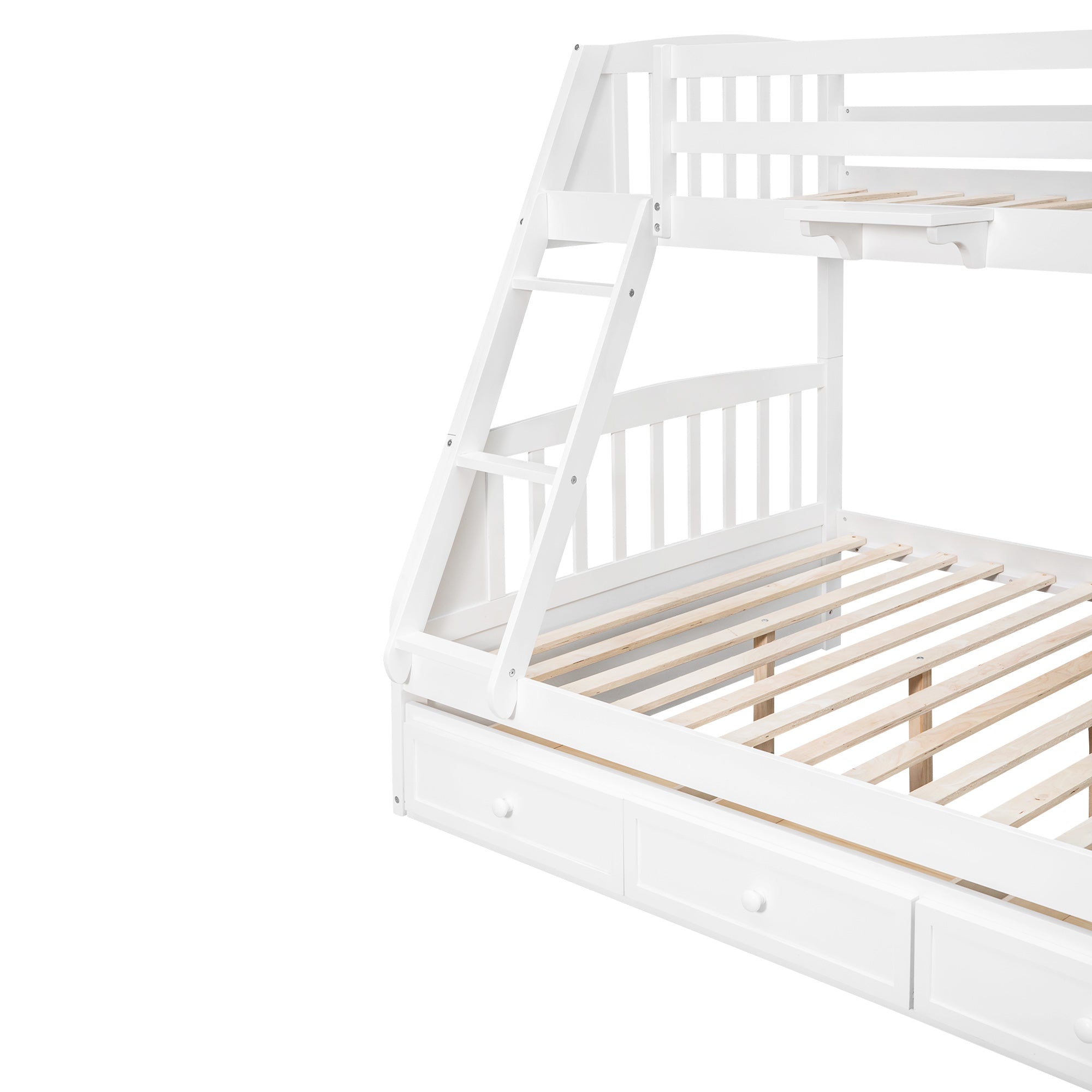 Twin-Over-Full Bunk Bed with Drawers，Ladder and Storage Staircase, White