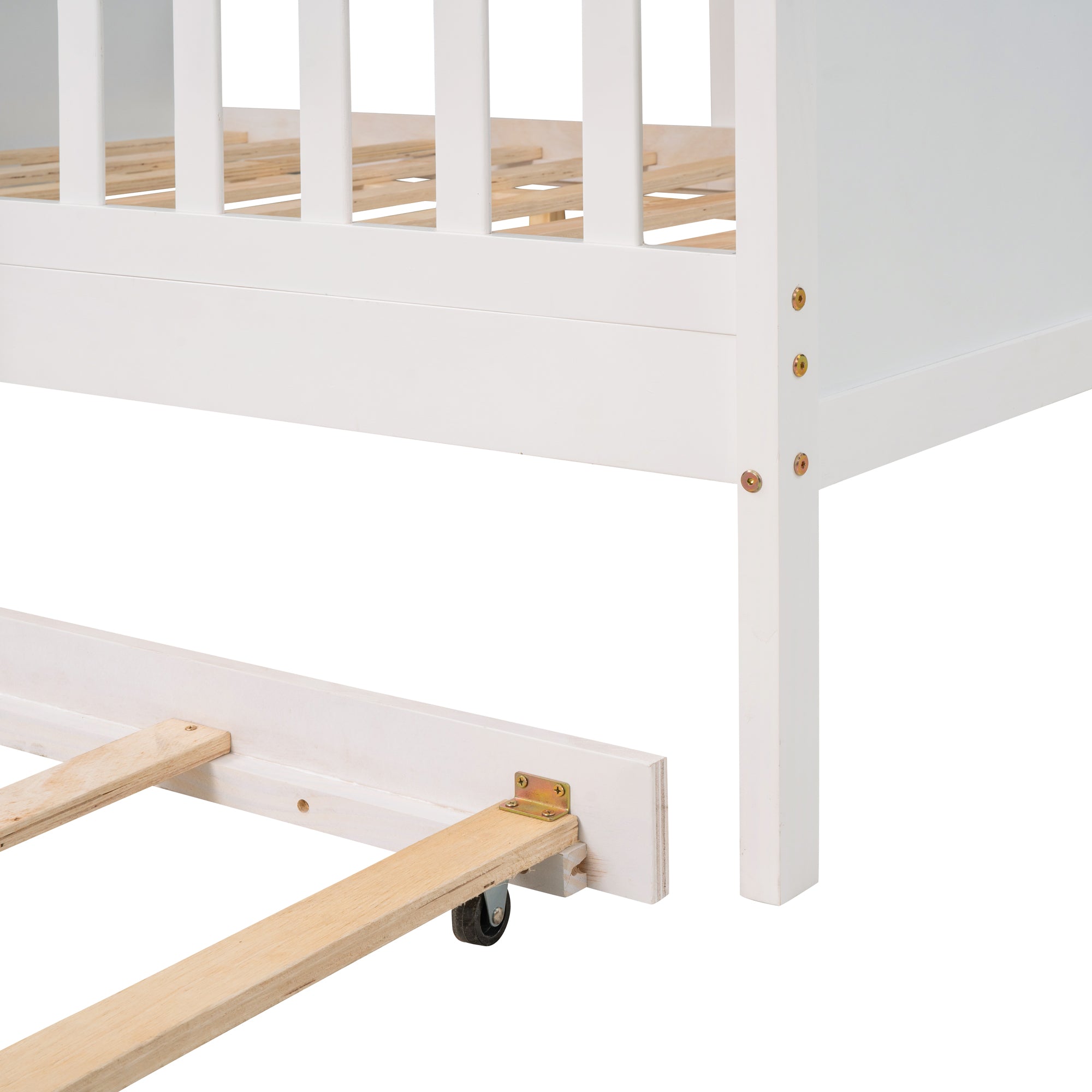 Full Size House Bed Wood Bed with  Twin Size Trundle ( White )