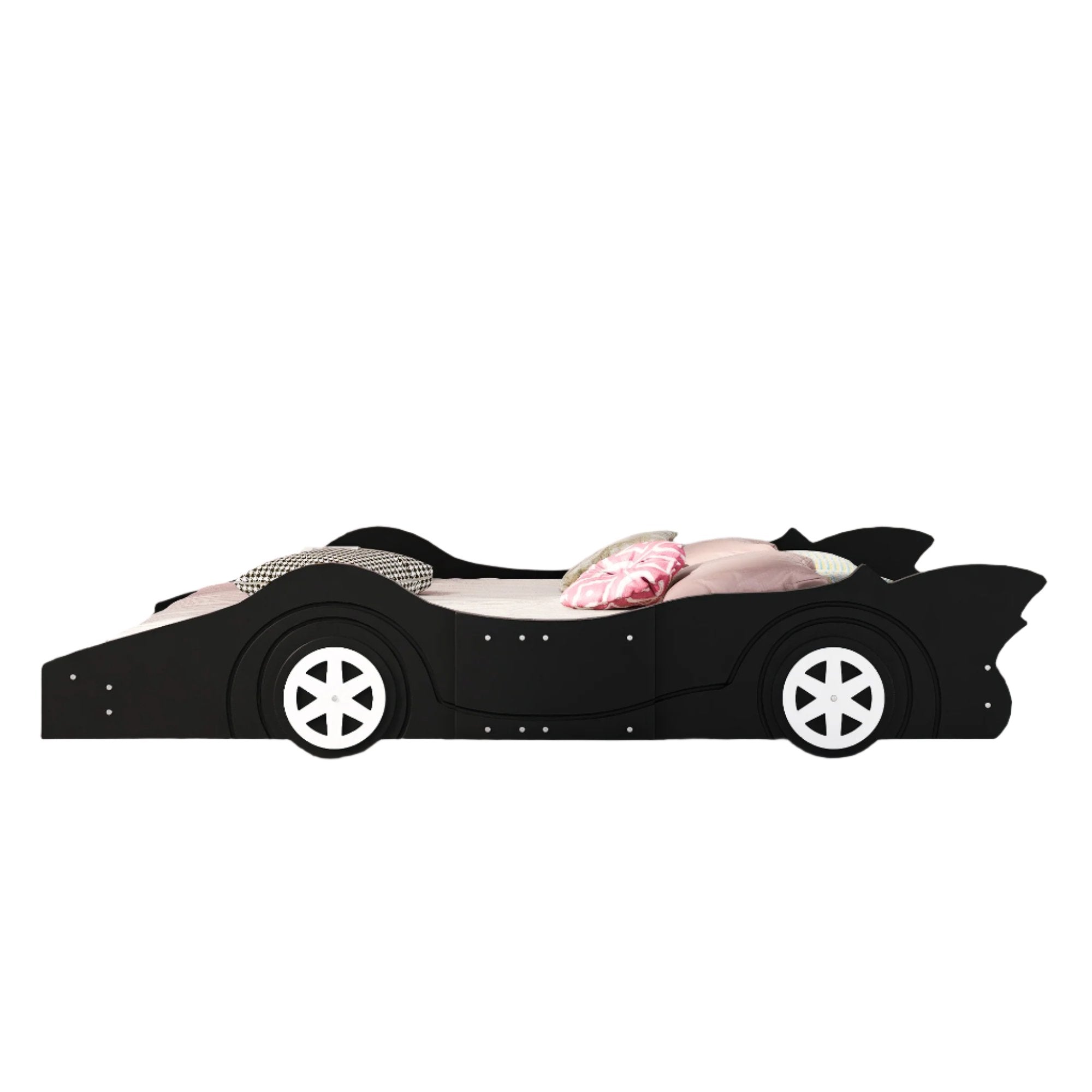 Full Size Race Car-Shaped Platform Bed with Wheels,Black