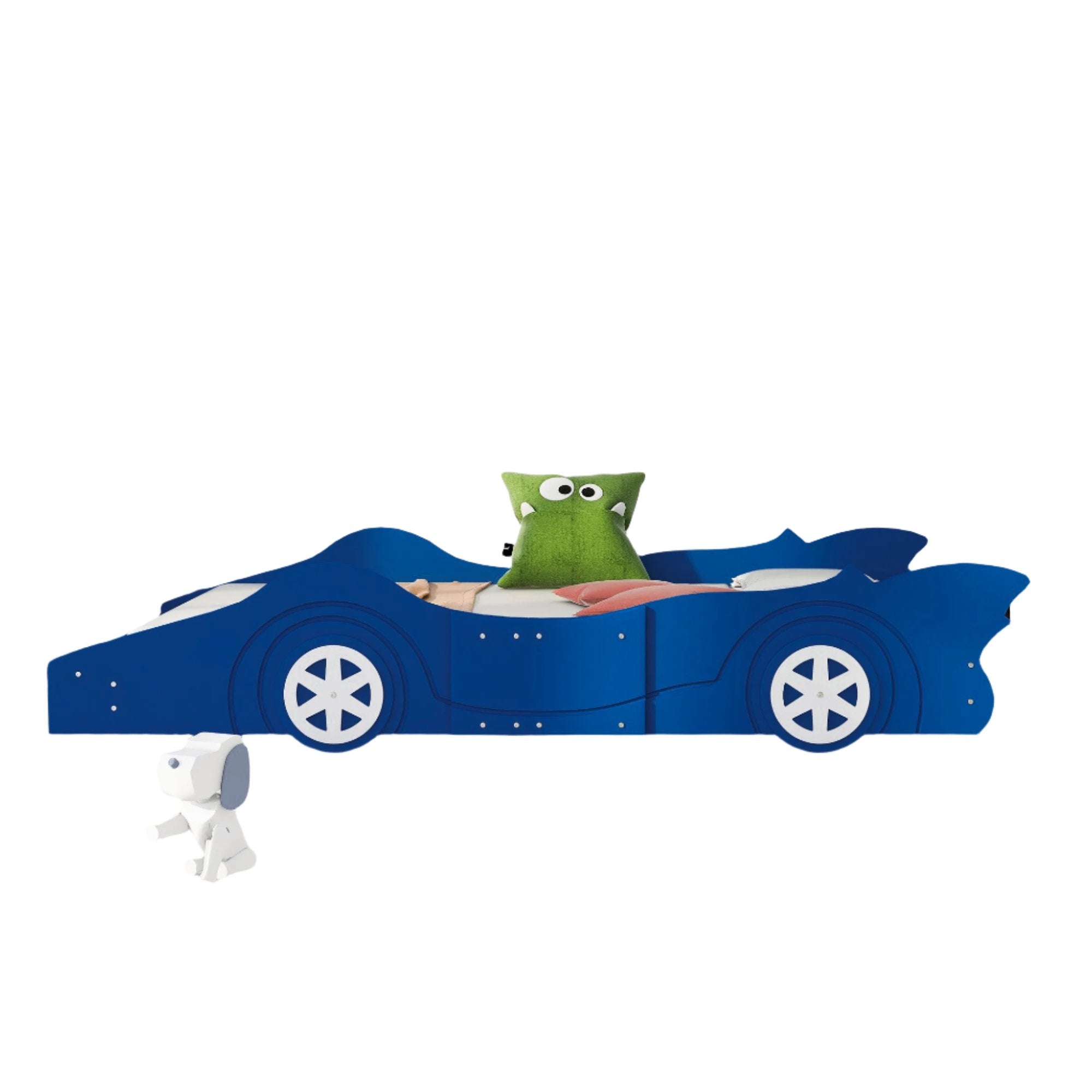 Full Size Race Car-Shaped Platform Bed with Wheels,Blue