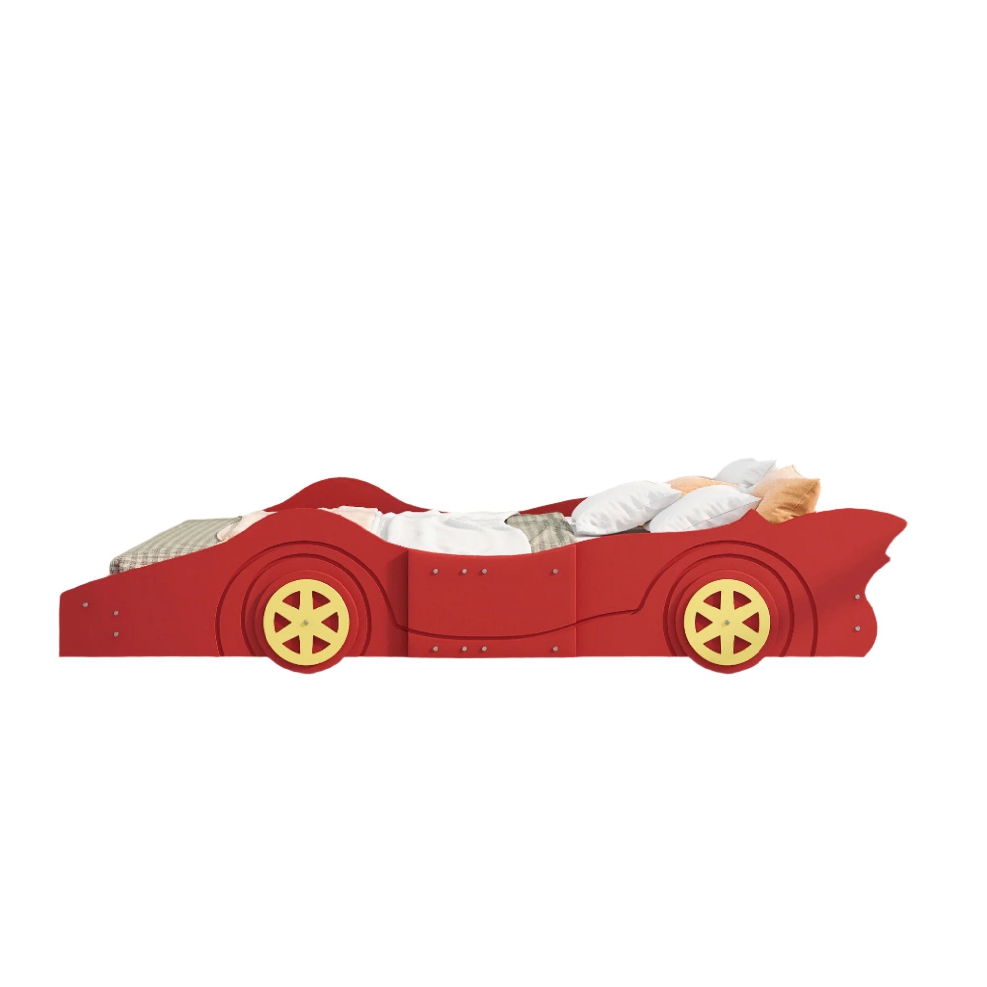 Full Size Race Car-Shaped Platform Bed with Wheels, Red