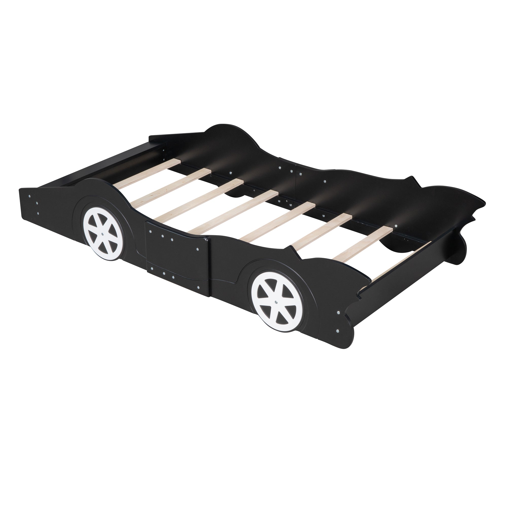 Twin Size Race Car-Shaped Platform Bed with Wheels,Black