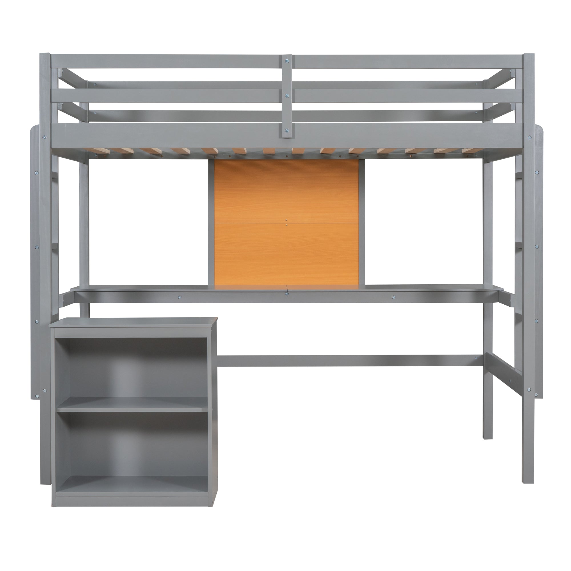 Twin size Loft Bed with Desk and Writing Board, Wooden Loft Bed with Desk & 2 Drawers Cabinet- Gray