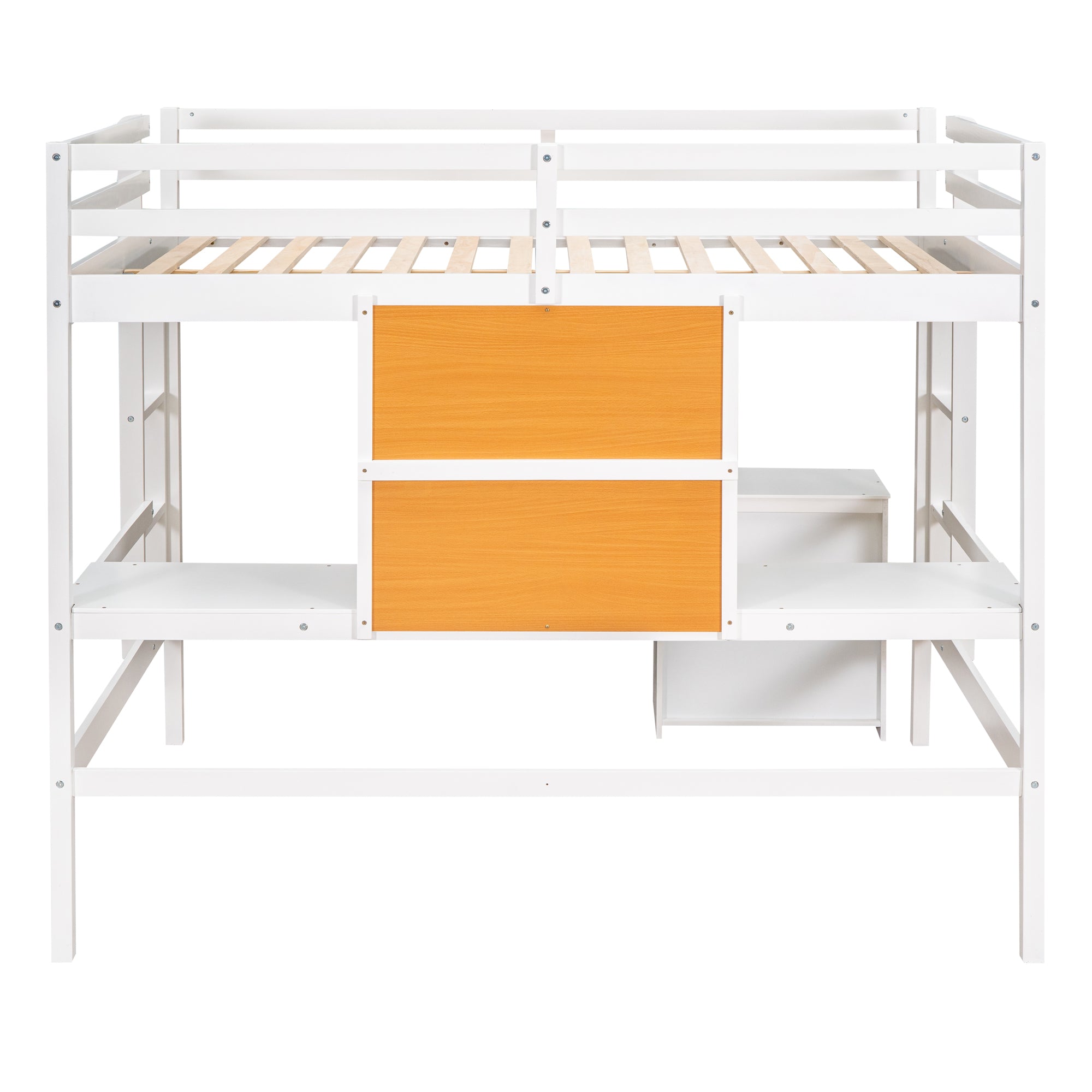 Twin size Loft Bed with Desk and Writing Board, Wooden Loft Bed with Desk & 2 Drawers Cabinet- White