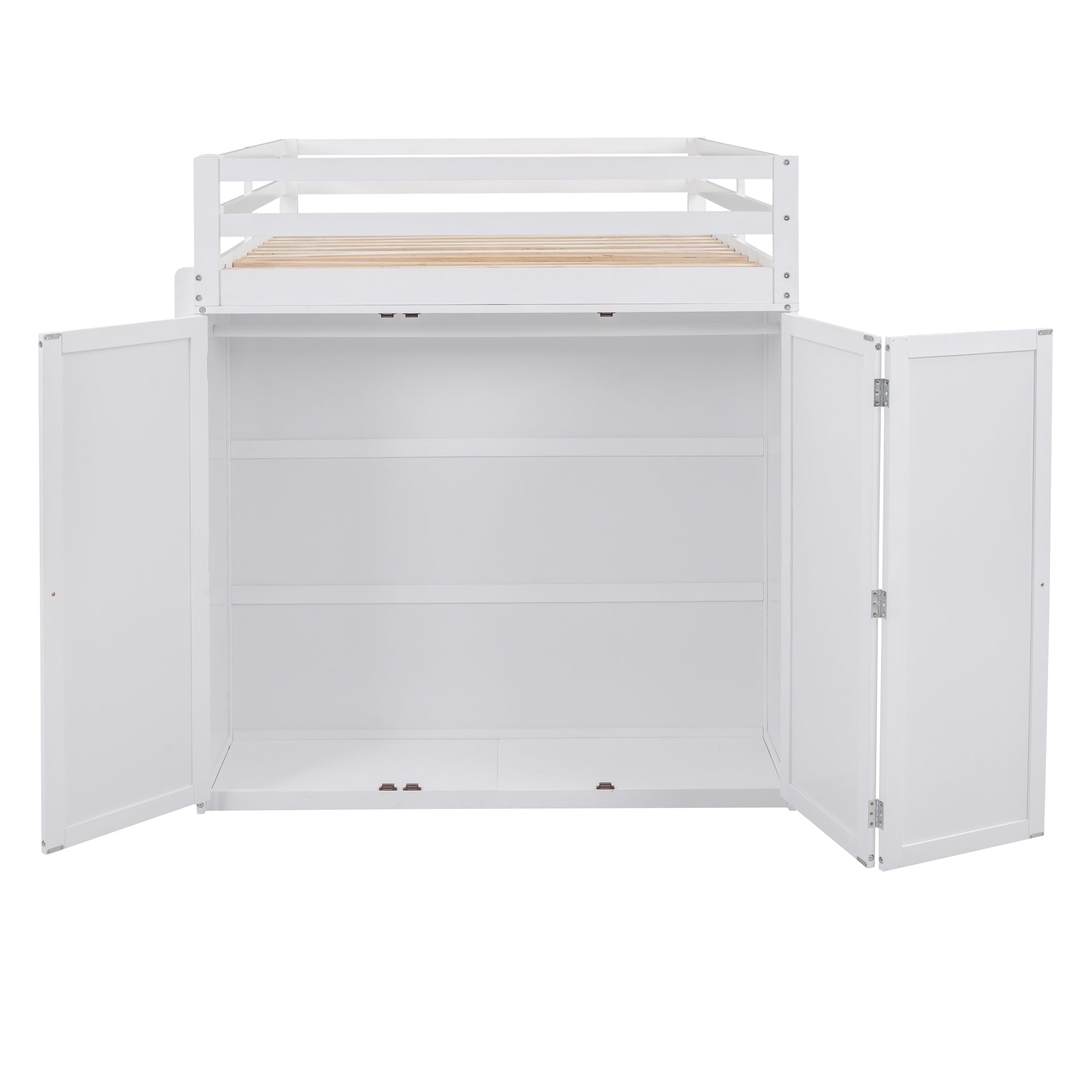 Full size Loft Bed with Drawers,Desk,and Wardrobe-White