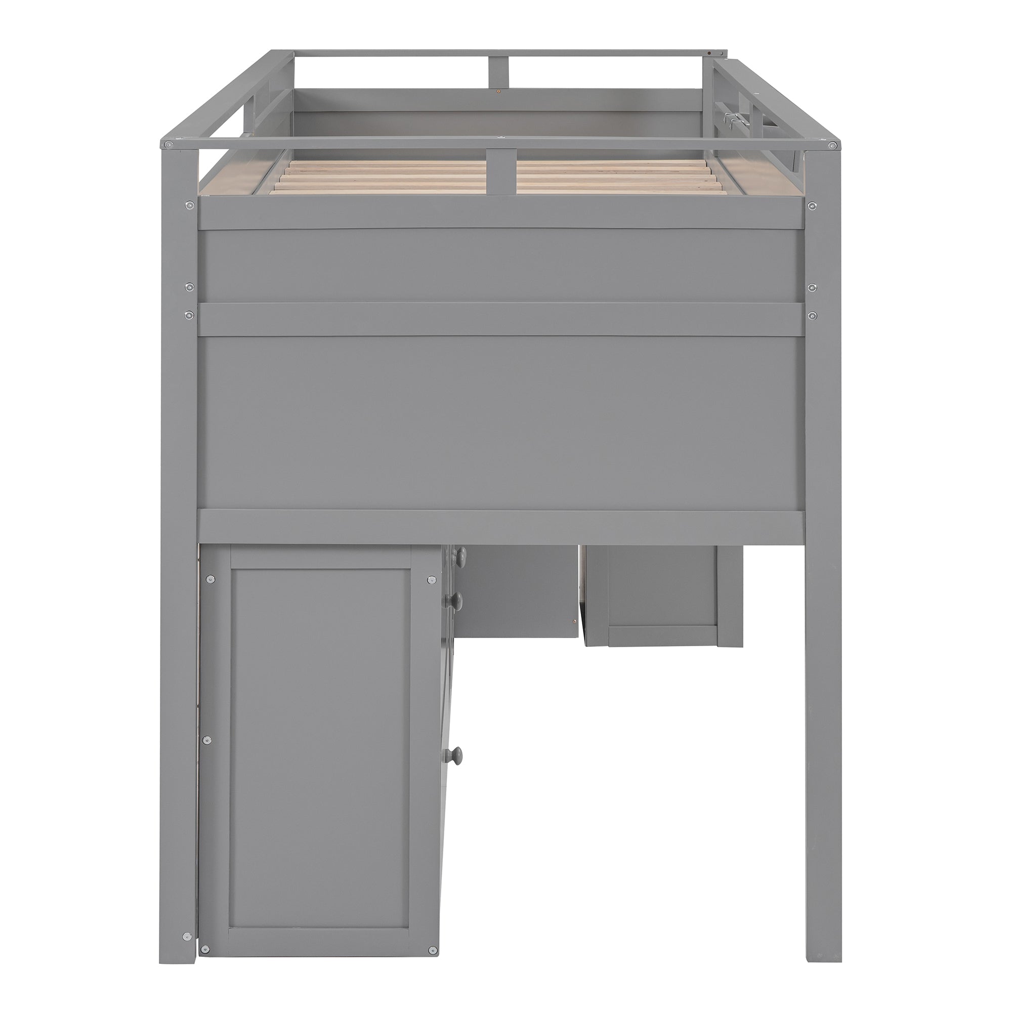 Loft Bed with Rolling Cabinet and Desk - Gray