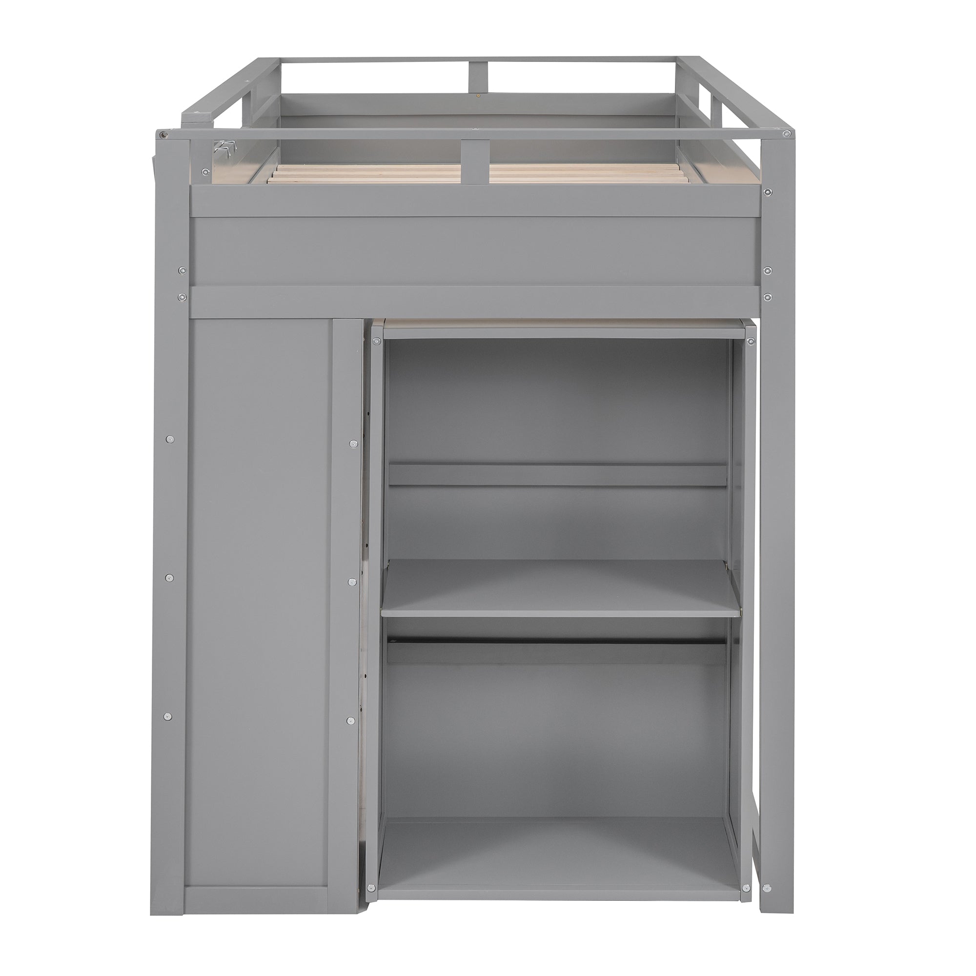 Loft Bed with Rolling Cabinet and Desk - Gray