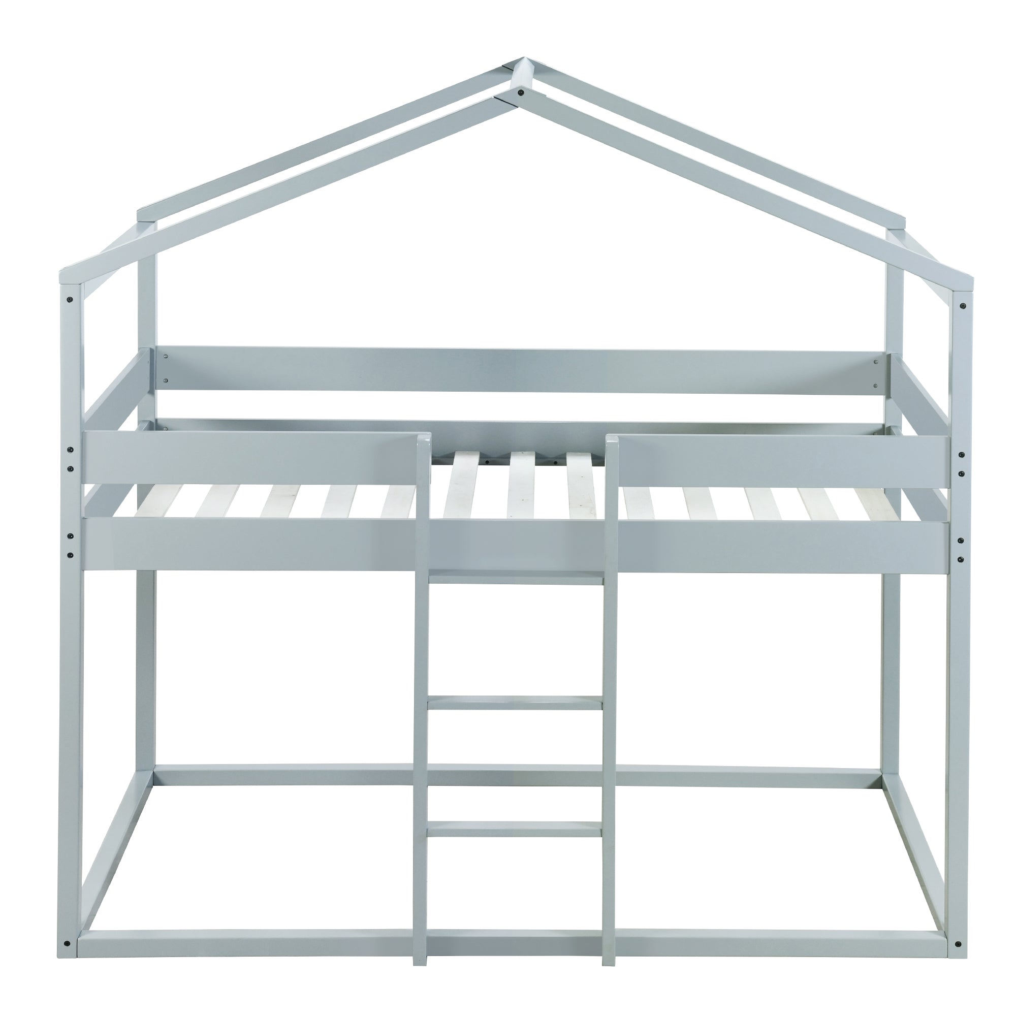 Twin Over Twin Bunk Bed Wood Bed with Tent, Gray