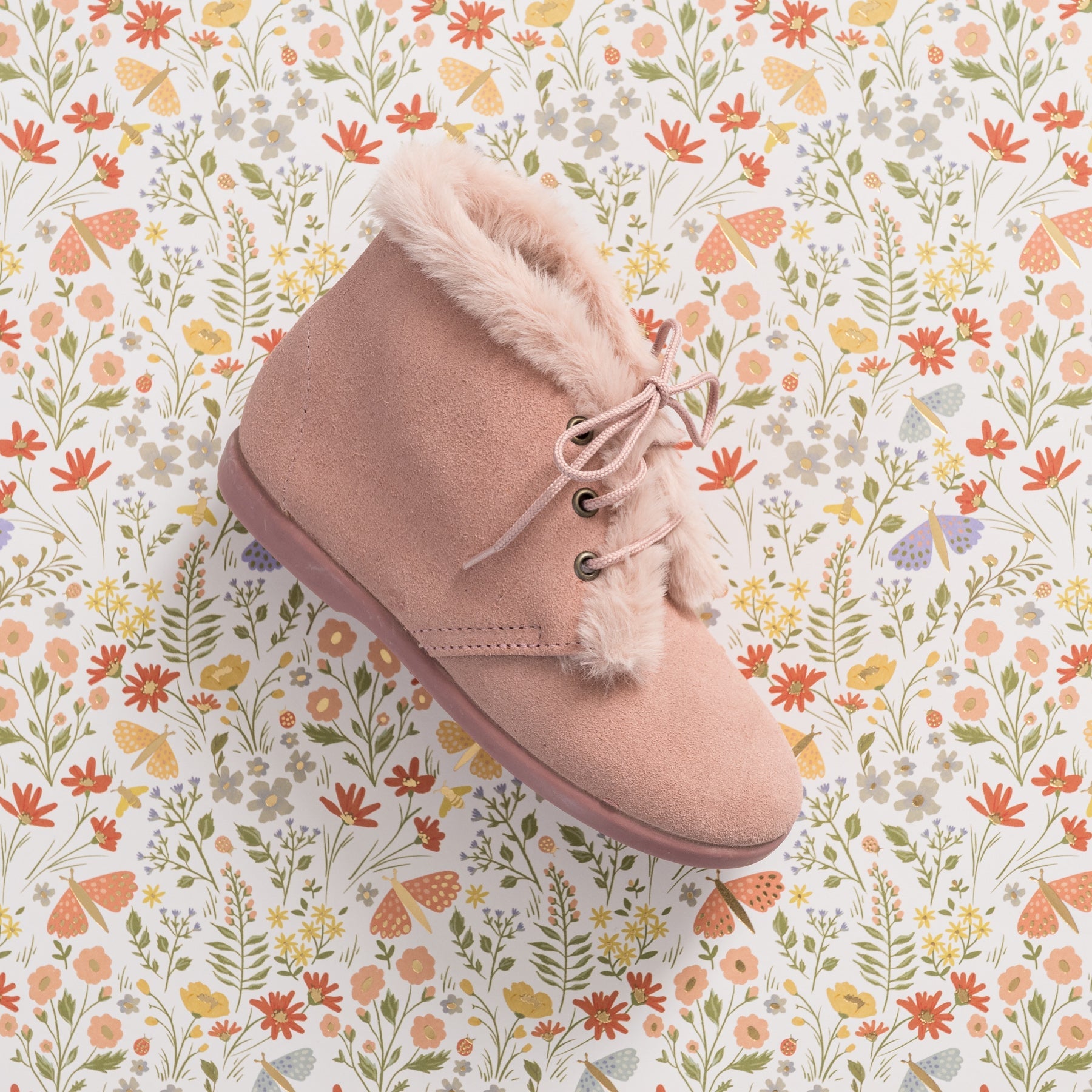 Teddy Bootie With Laces Suede Pink