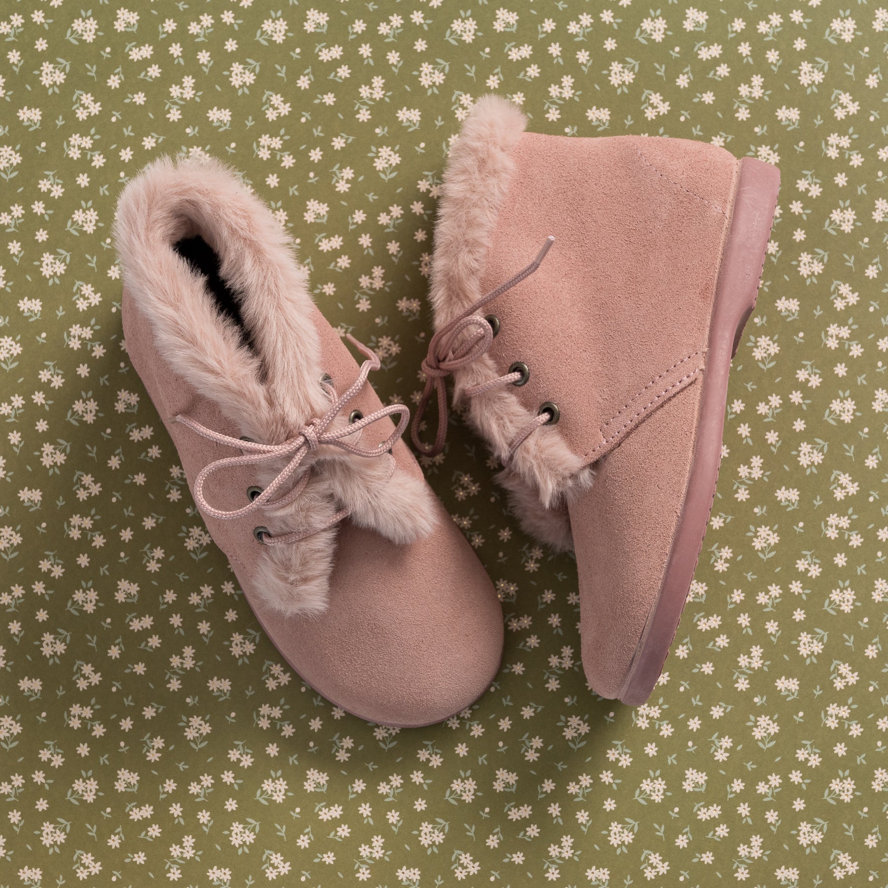 Teddy Bootie With Laces Suede Pink