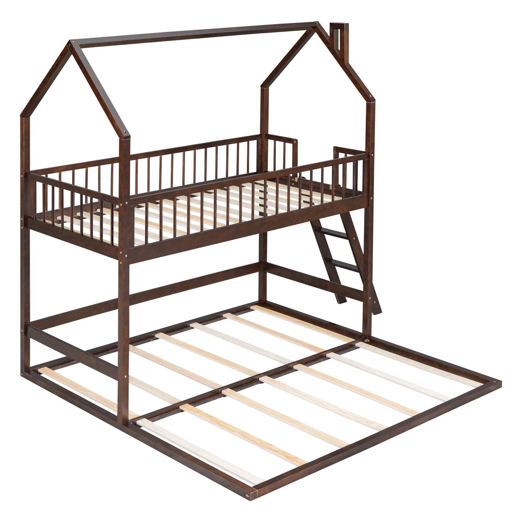 Twin Over Twin-Twin House Bunk Bed with Extending Trundle and Ladder