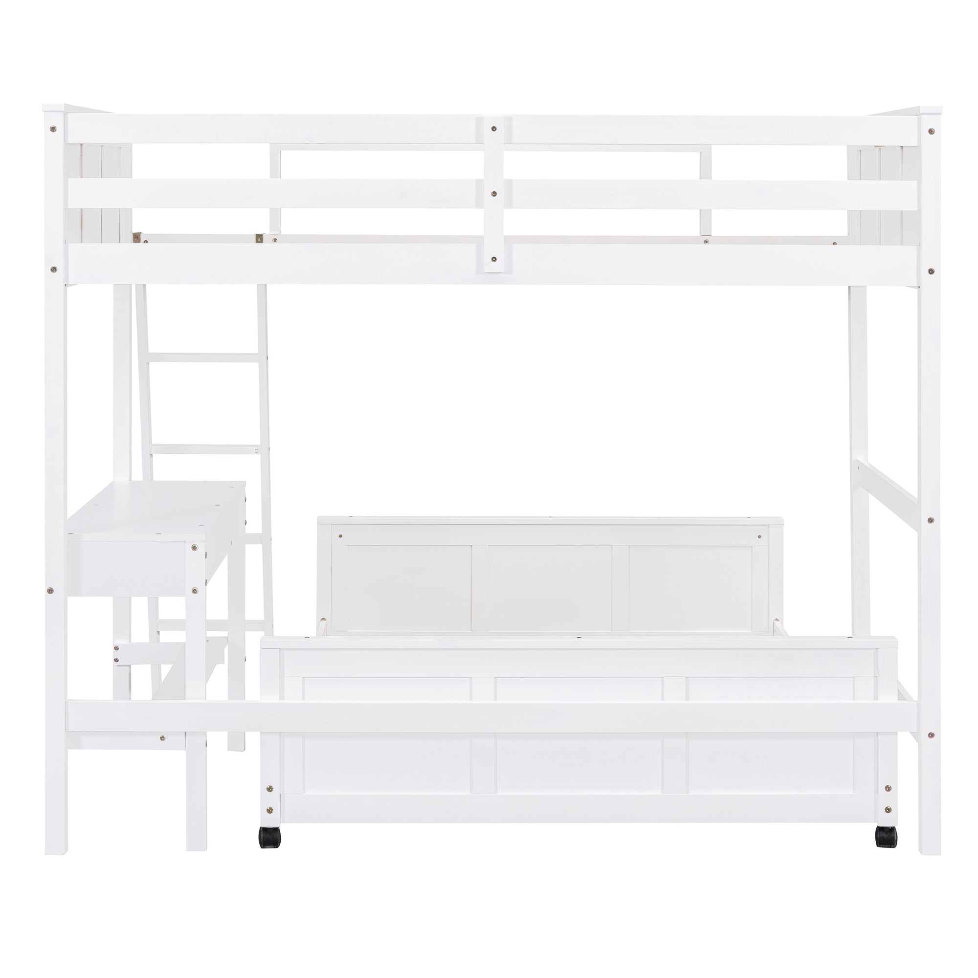 Twin Over Full Bunk Bed with Desk, White