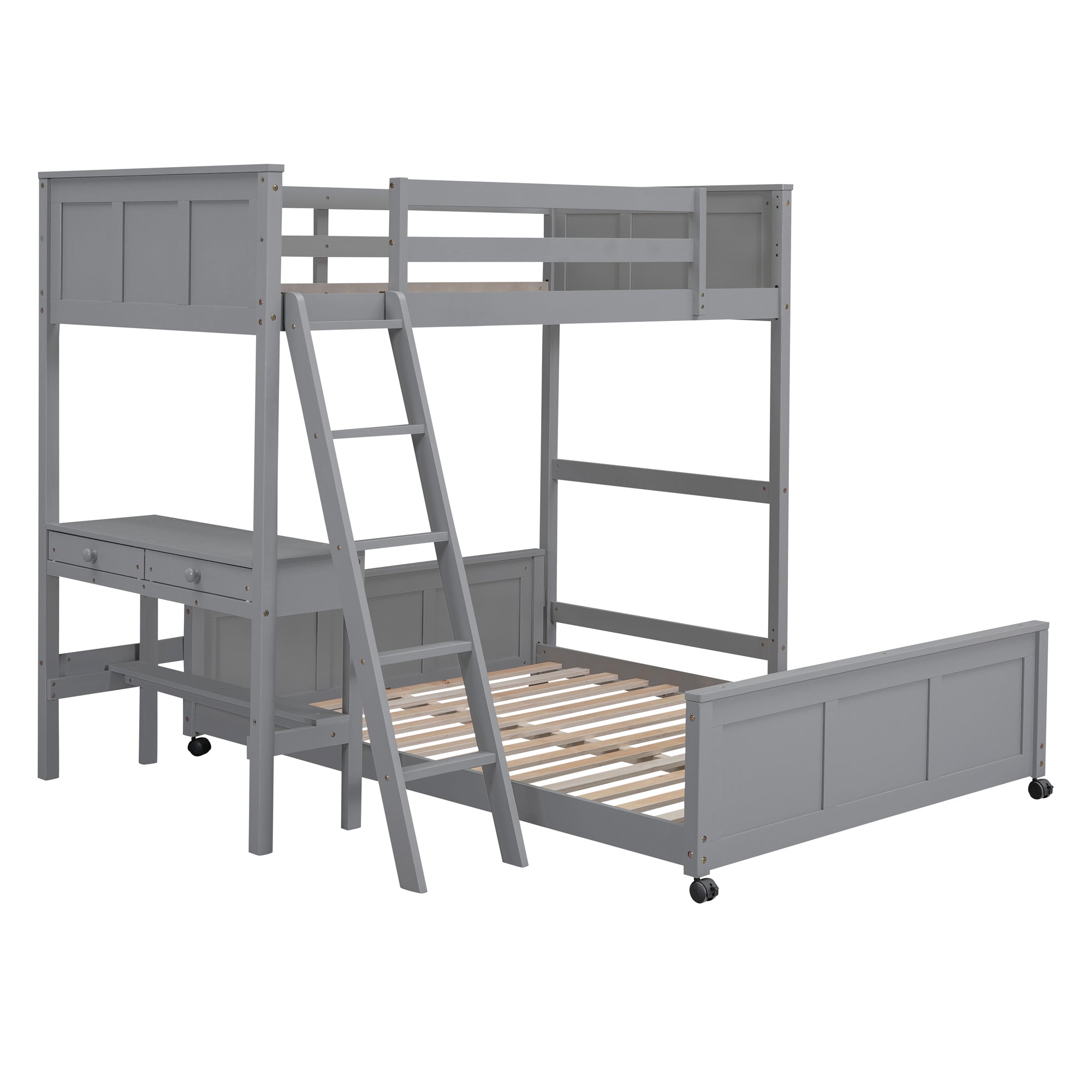 Twin Over Full Bunk Bed with Desk, Gray