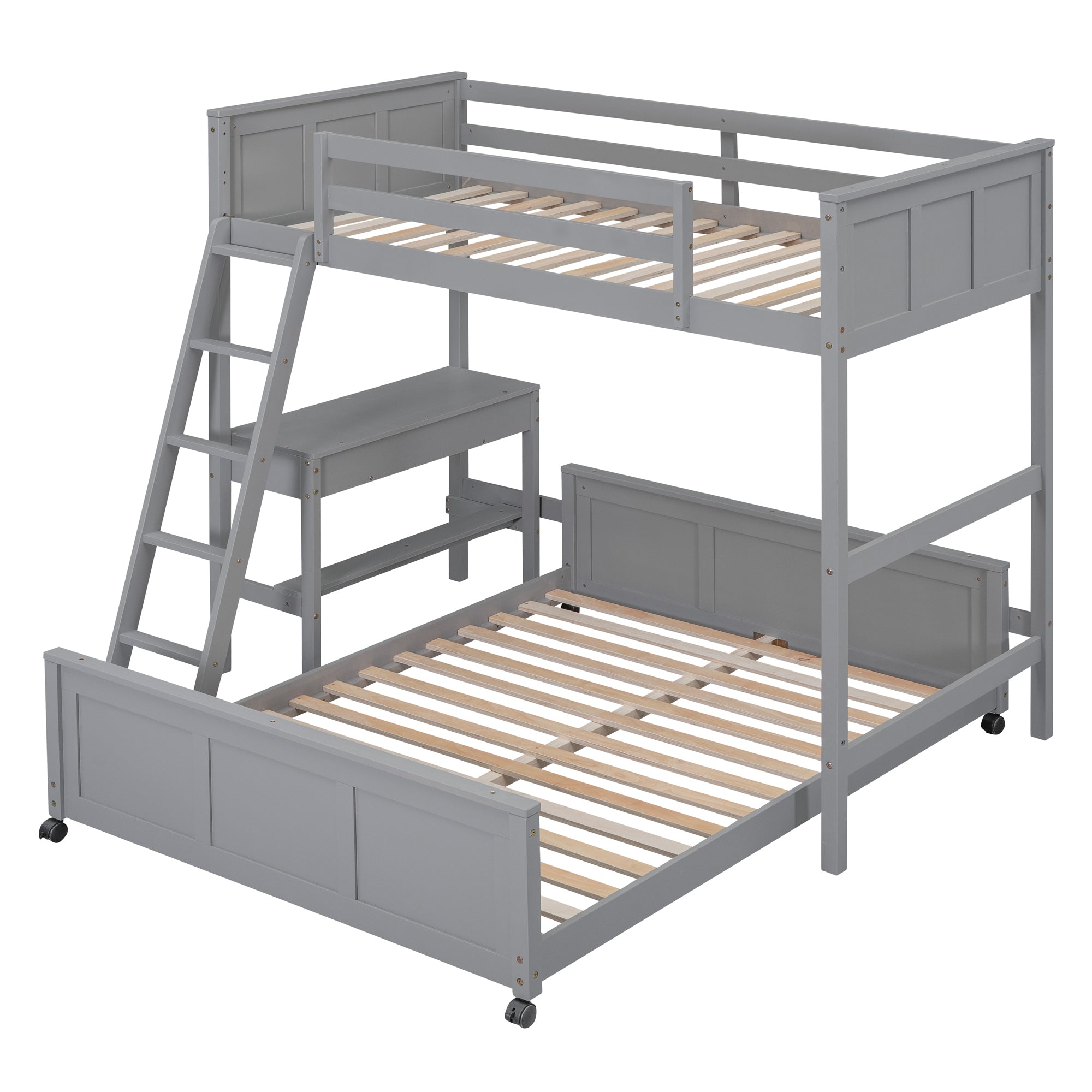 Twin Over Full Bunk Bed with Desk, Gray