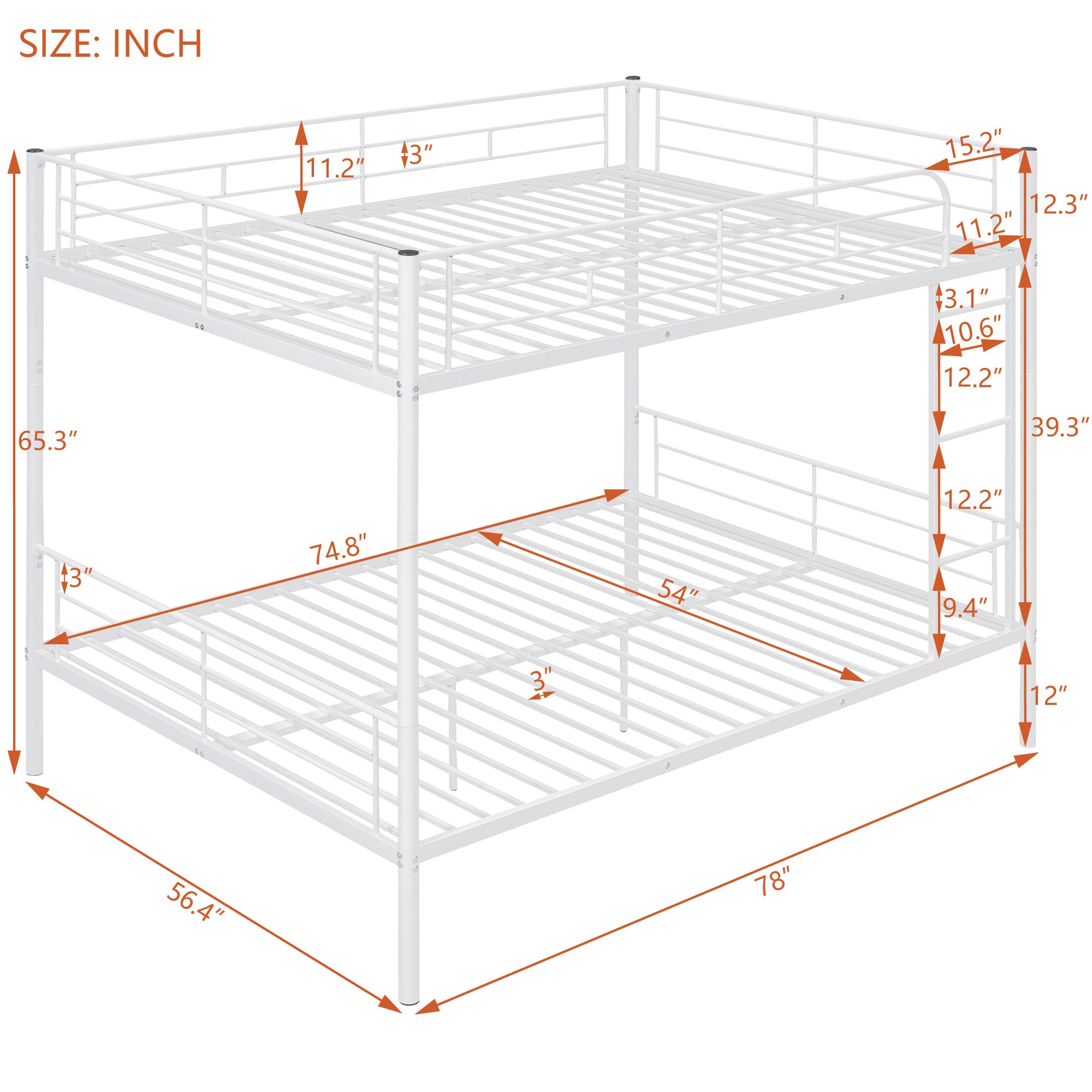 Full Over Full Metal Bunk Bed, White