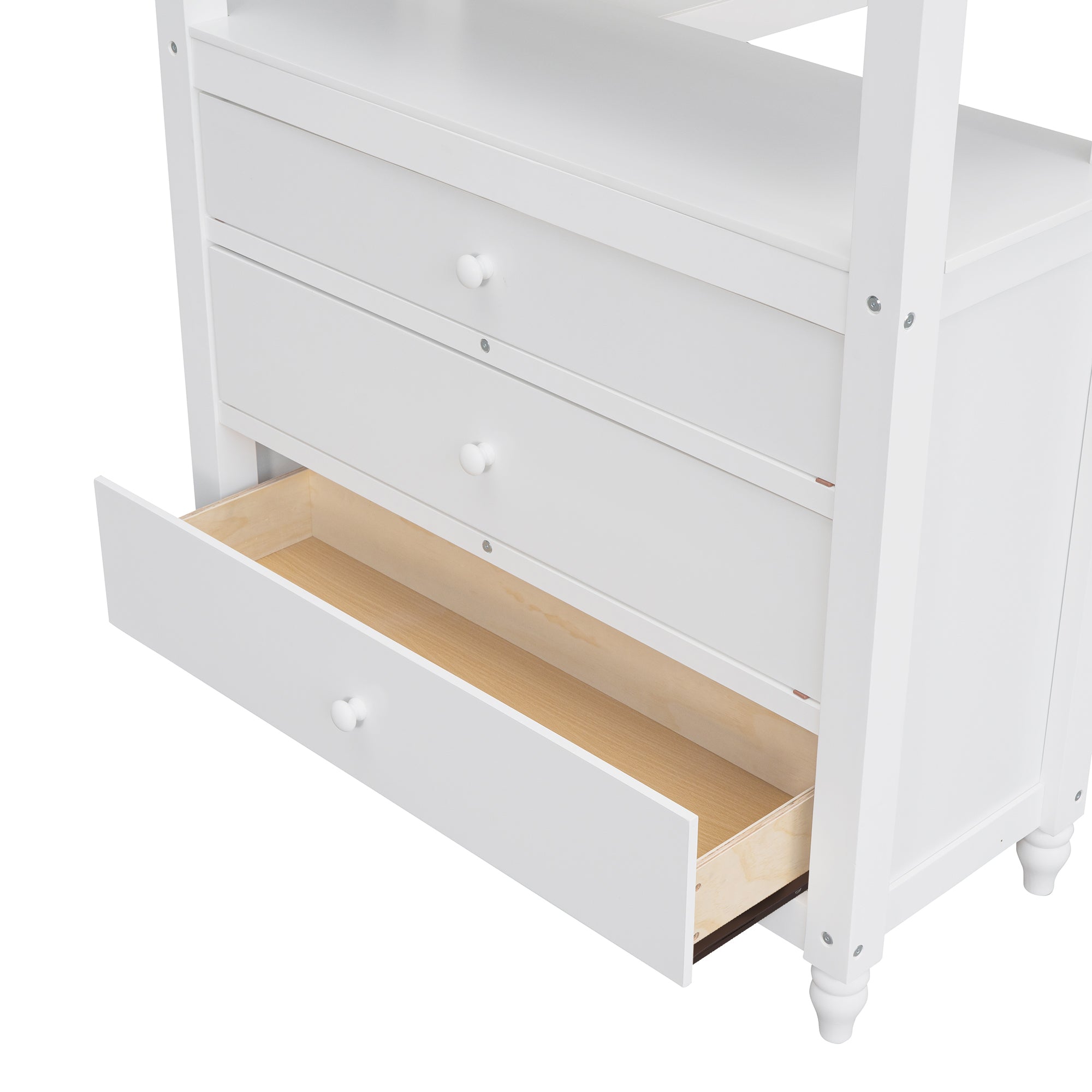 Twin size Loft Bed with Drawers and Desk, Wooden Loft Bed with Shelves - White