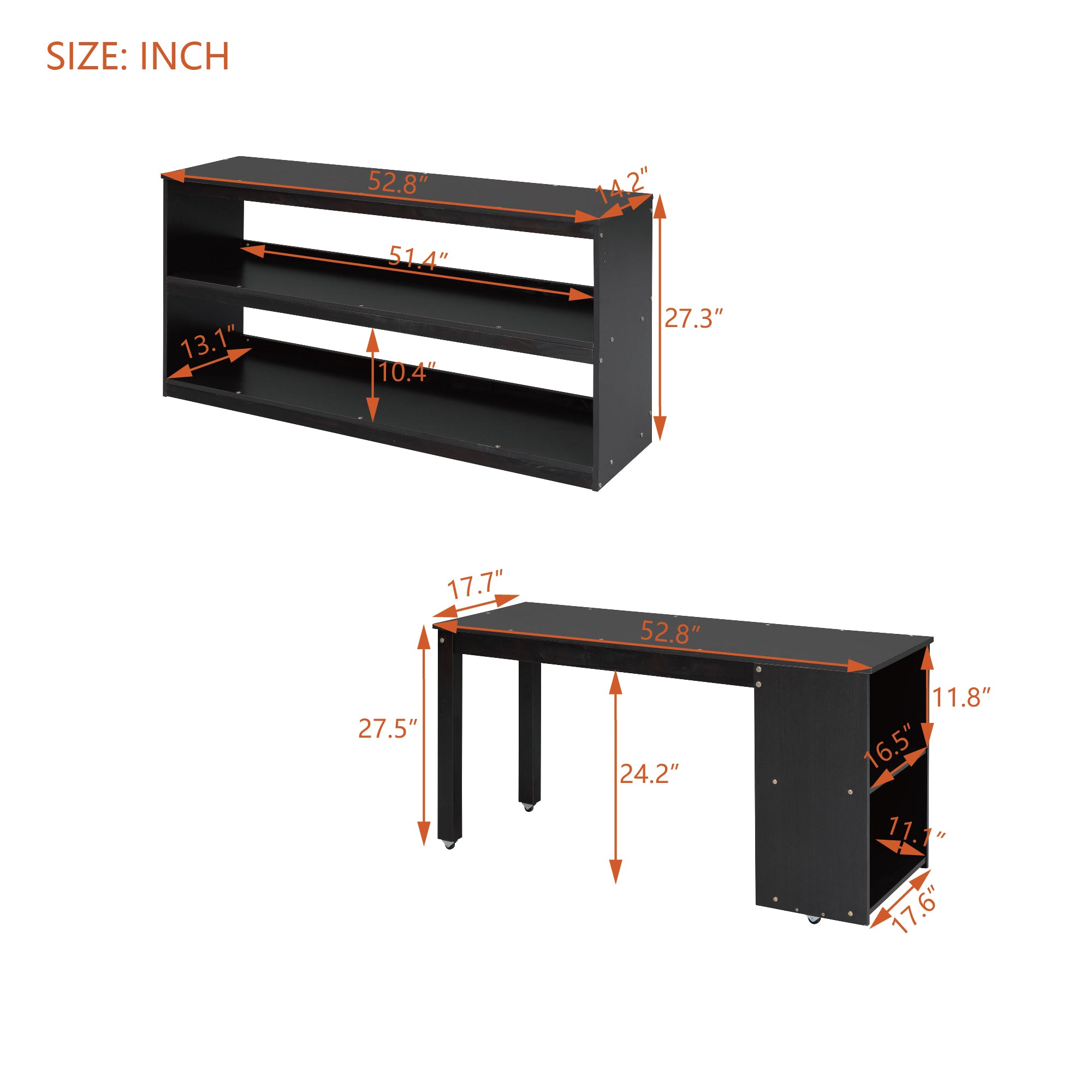 Full Size Loft Bed with Retractable Writing Desk and 3 Drawers, Wooden Loft Bed with Storage Stairs and Shelves, Espresso