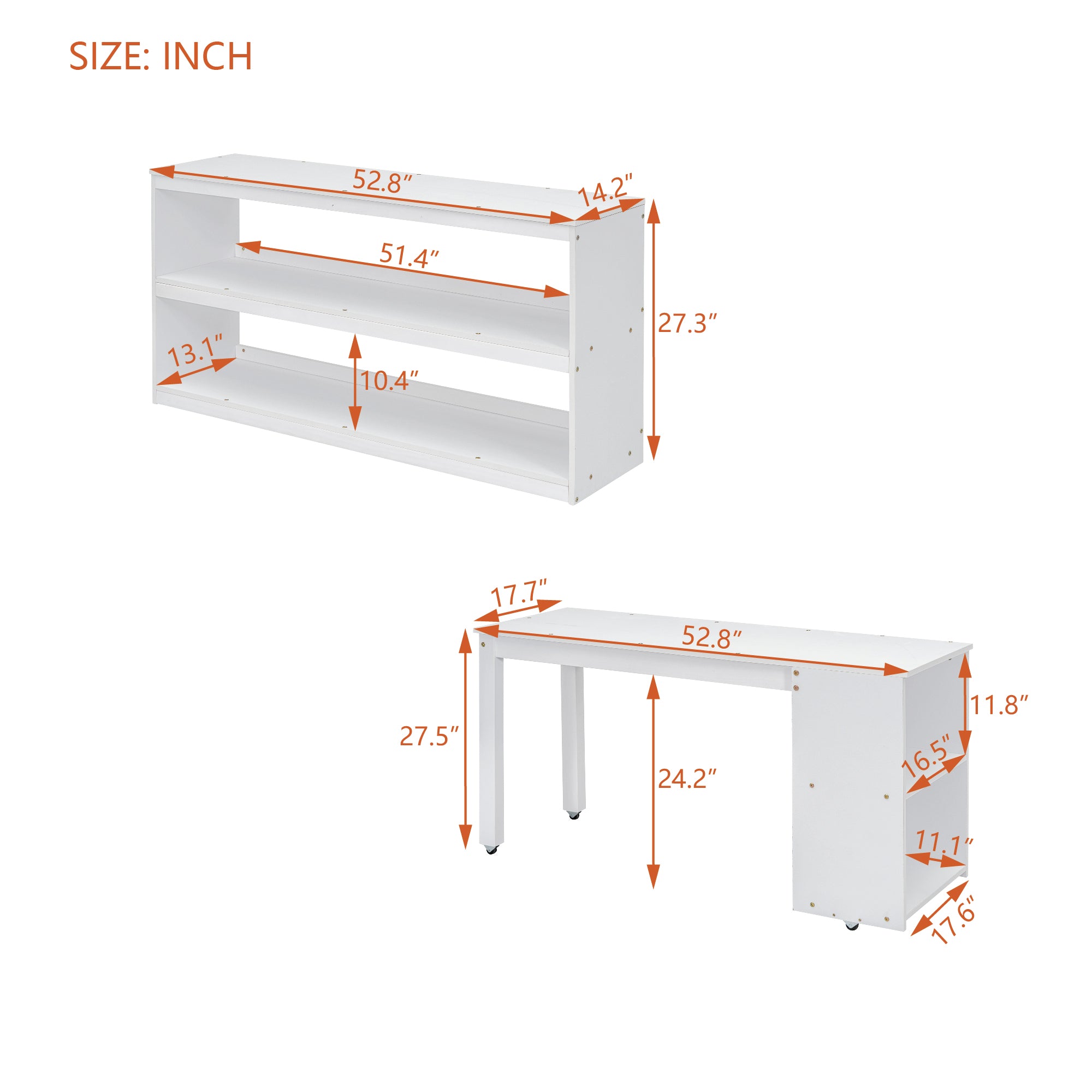 Full Size Loft Bed with Retractable Writing Desk and 3 Drawers, Wooden Loft Bed with Storage Stairs and Shelves, White