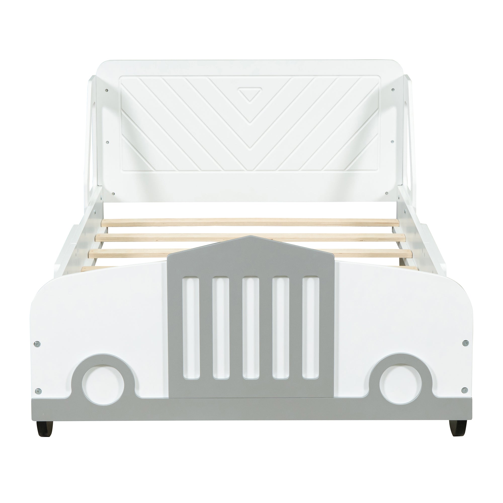 Twin Size Car-Shaped Platform Bed with Wheels,White