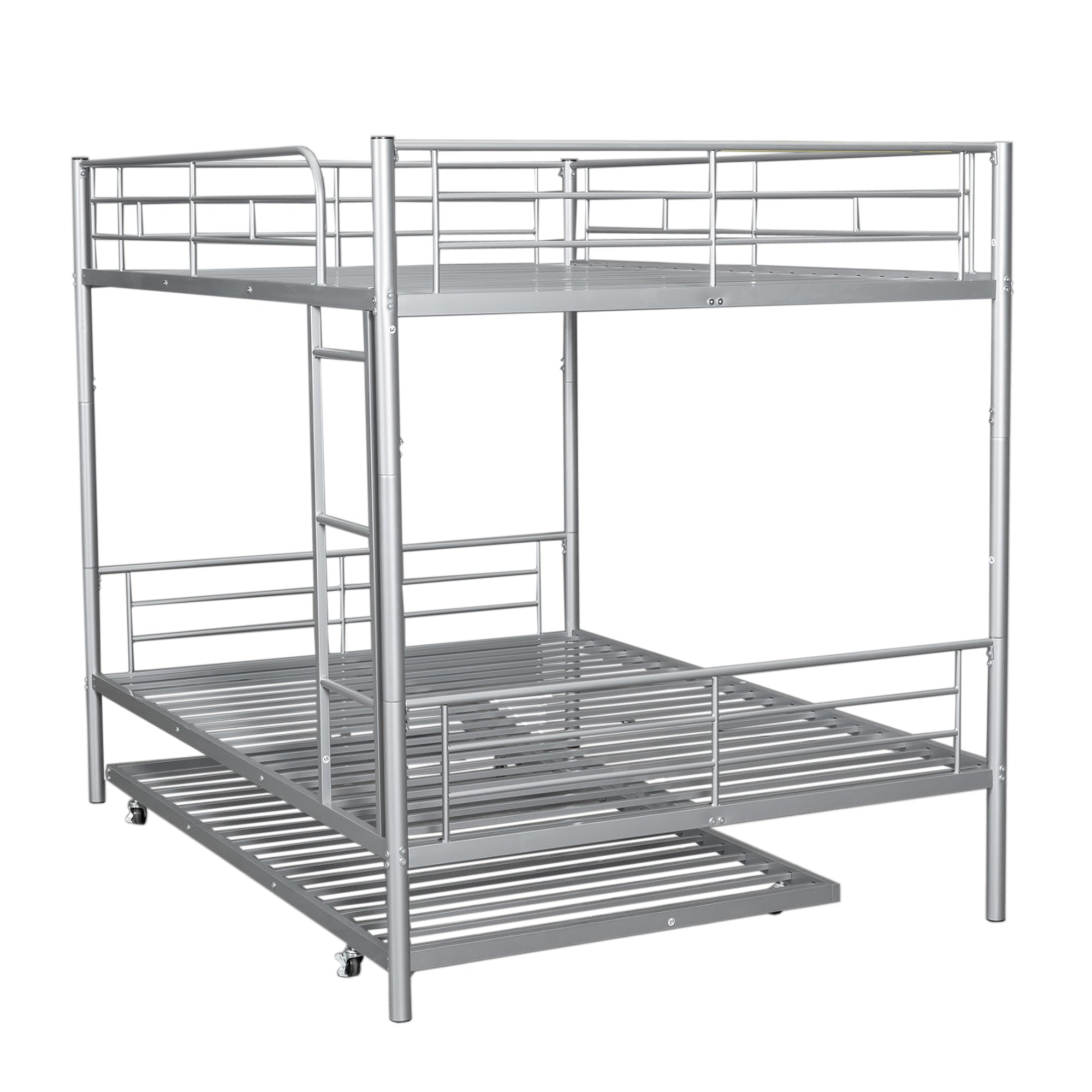 Full Over Full Metal Bunk Bed with Trundle, Silver