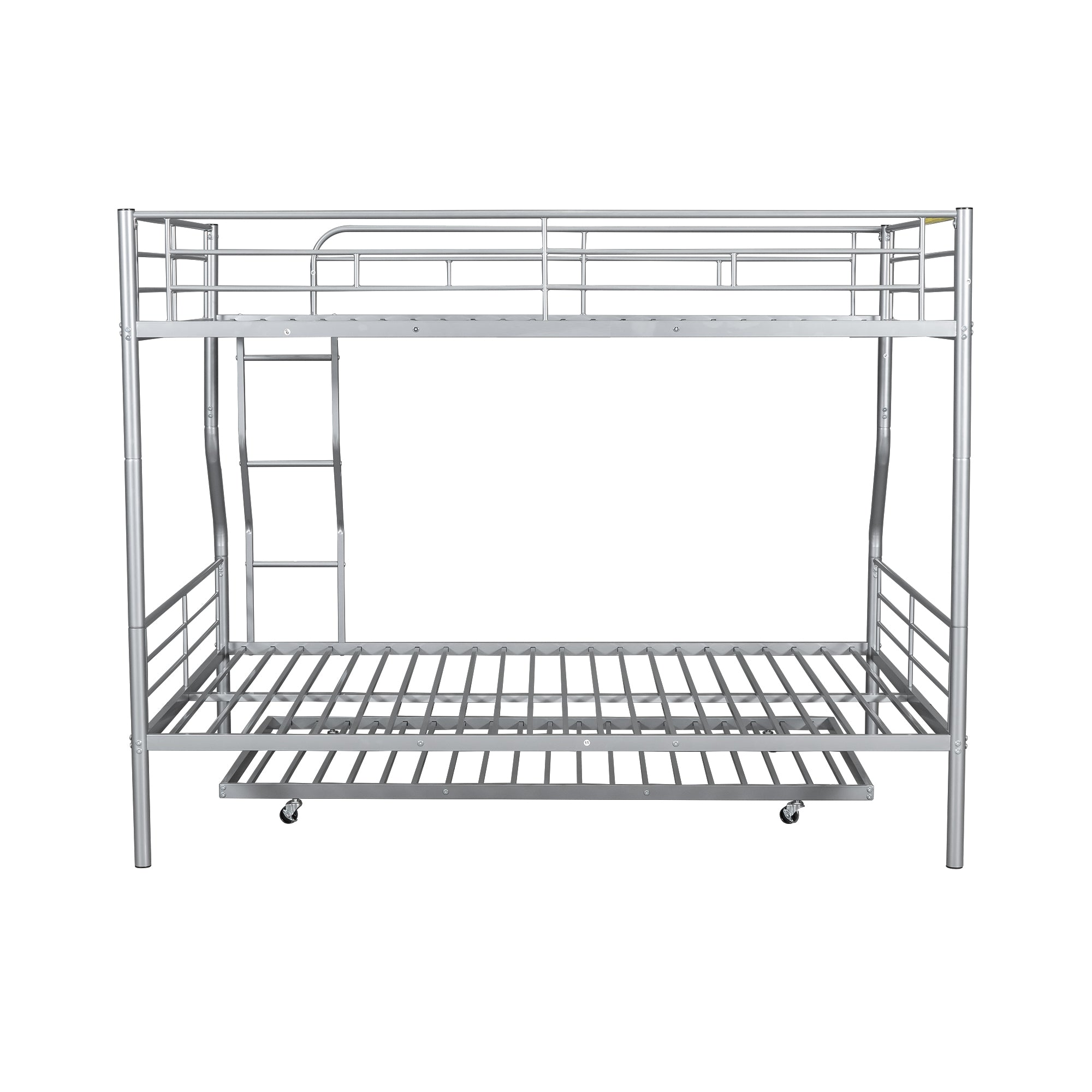 Full XL Over Queen Metal Bunk Bed with Trundle, Silver