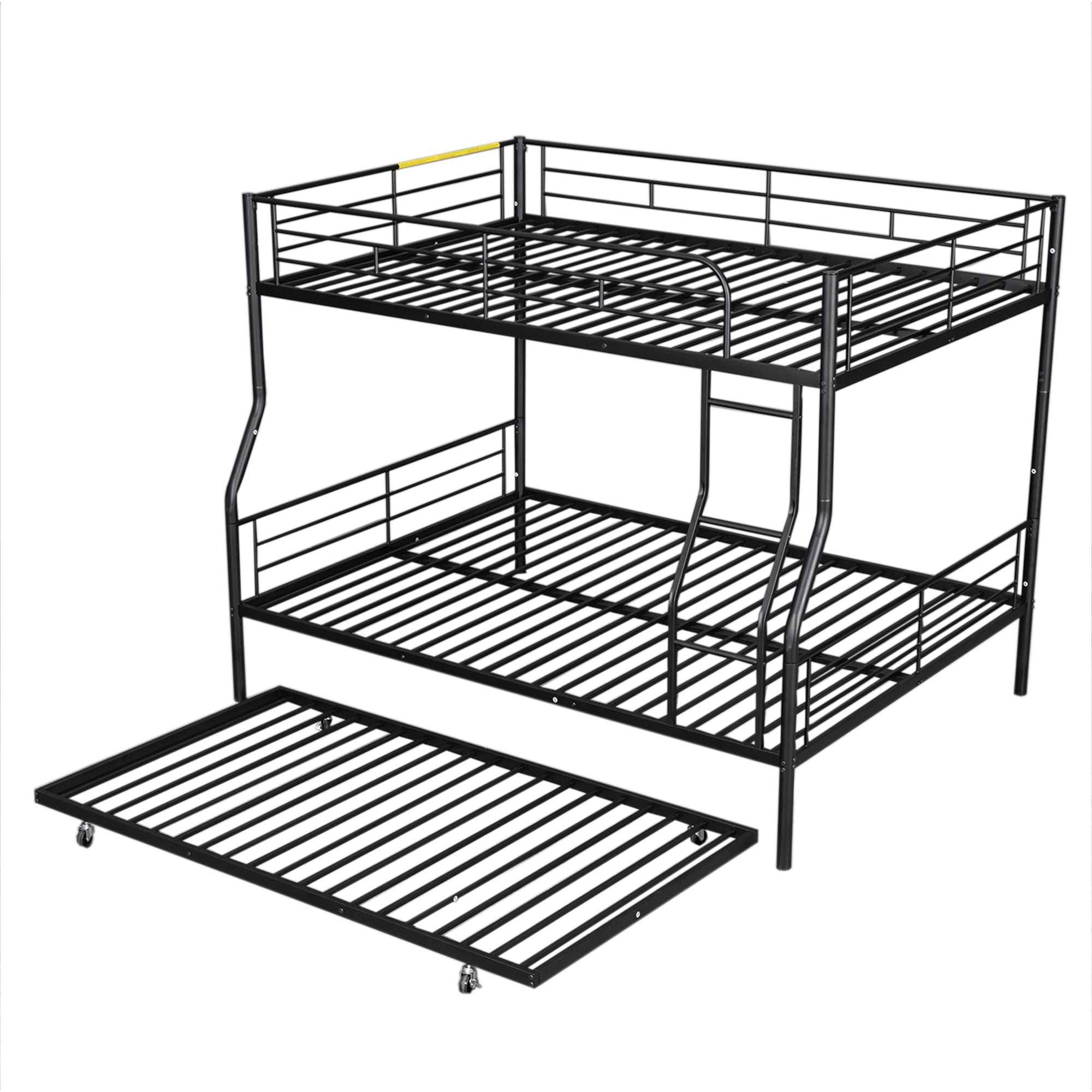 Full XL Over Queen Metal Bunk Bed with Trundle, Black