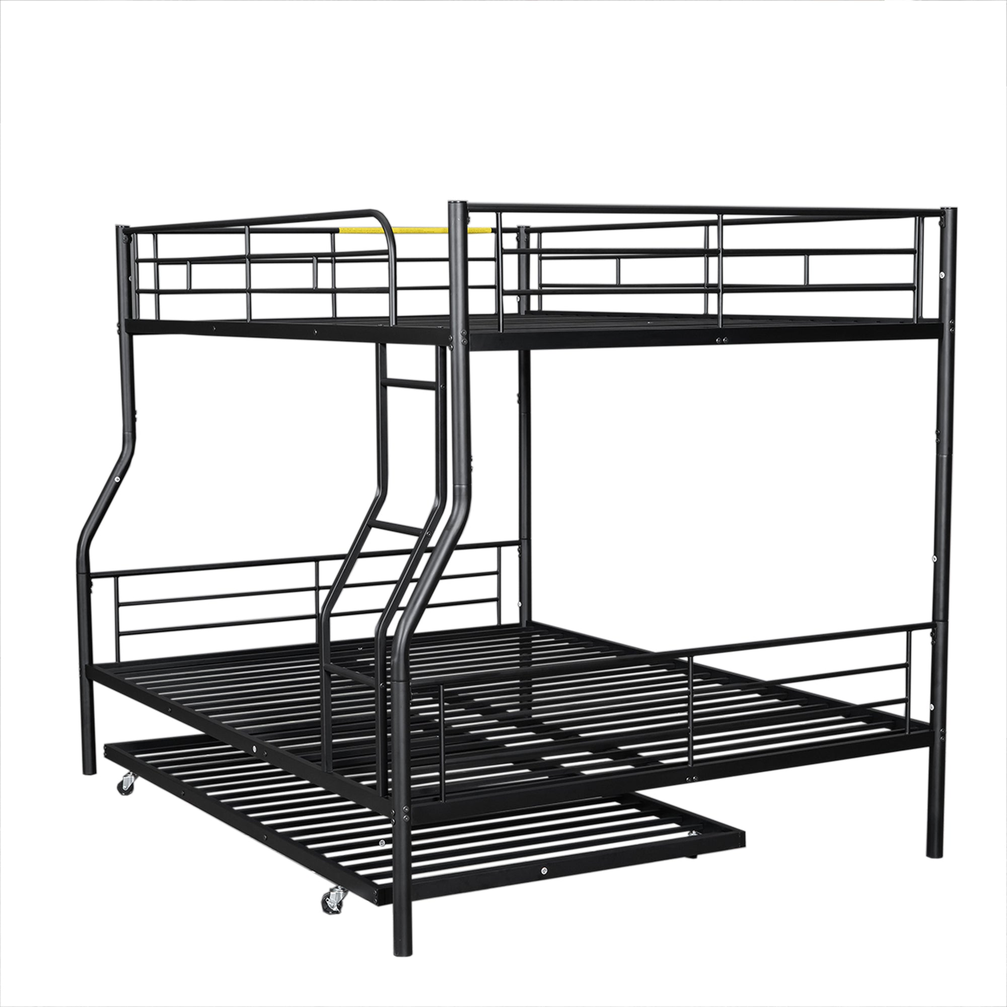 Full XL Over Queen Metal Bunk Bed with Trundle, Black