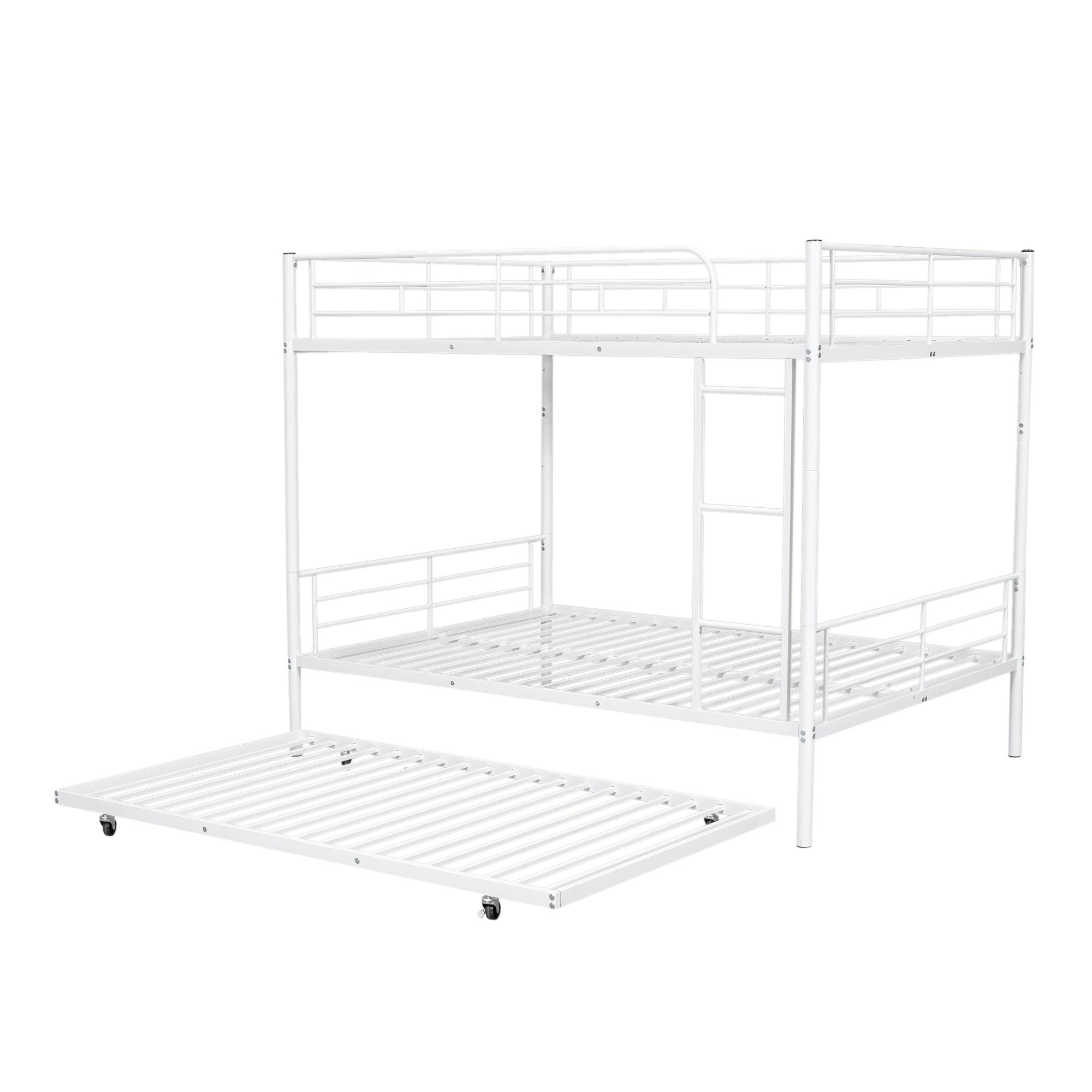 Full Over Full Metal Bunk Bed with Trundle, White