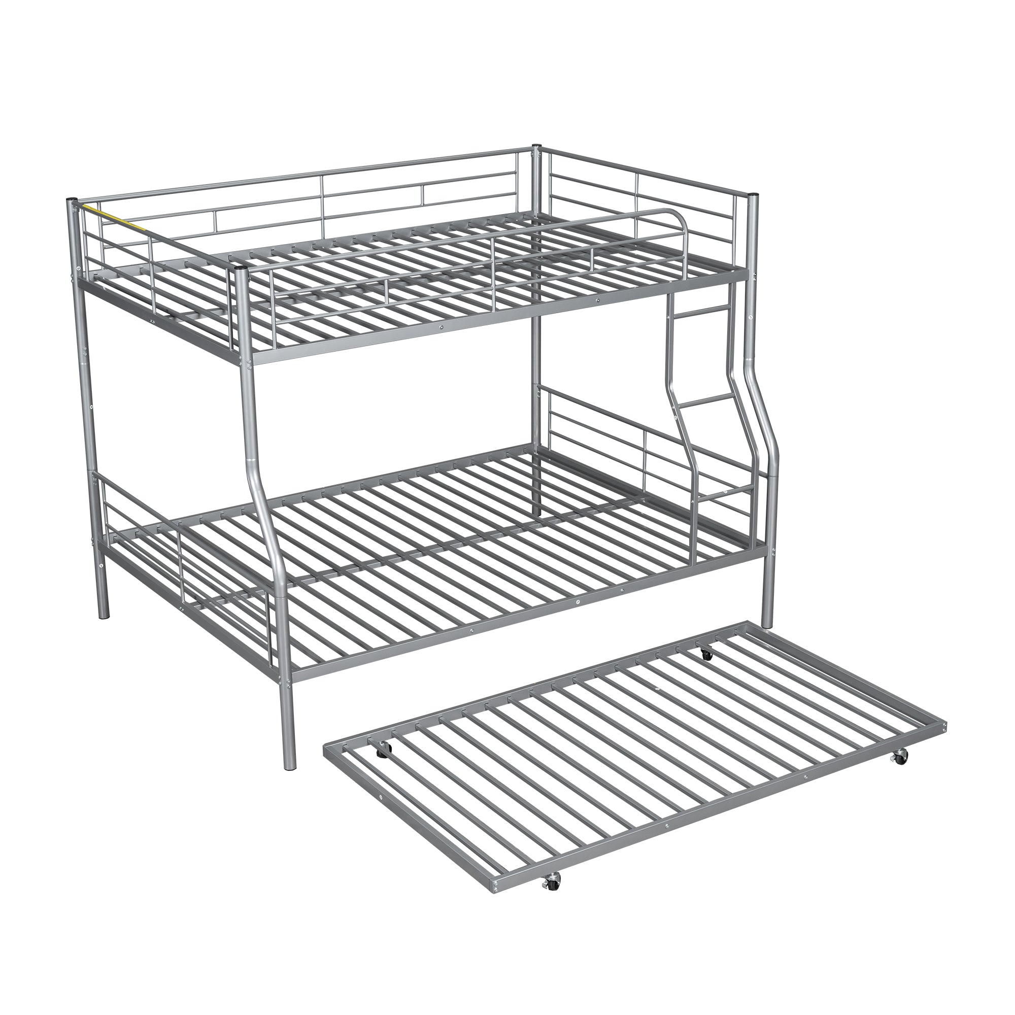 Full XL Over Queen Metal Bunk Bed with Trundle, Silver