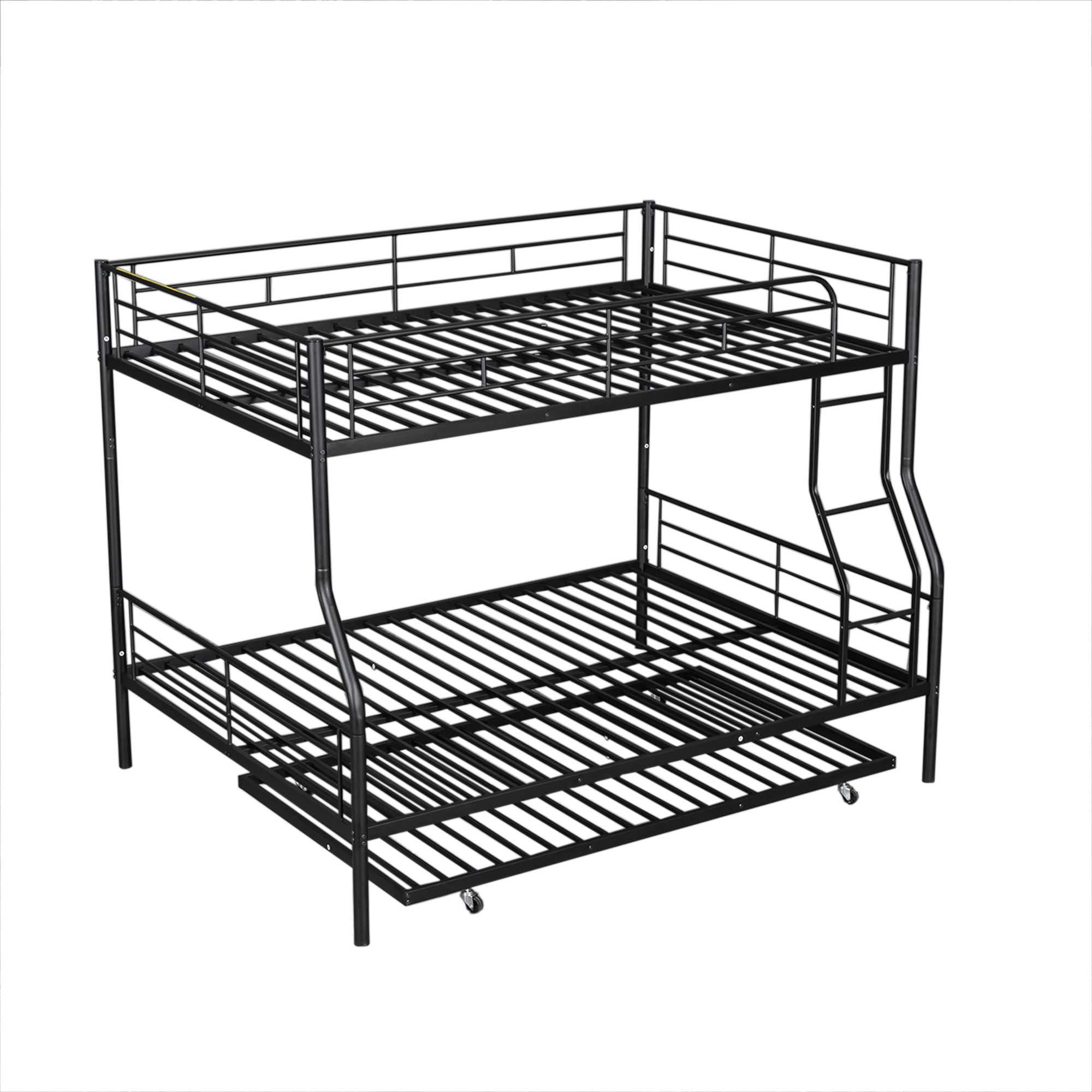 Full XL Over Queen Metal Bunk Bed with Trundle, Black