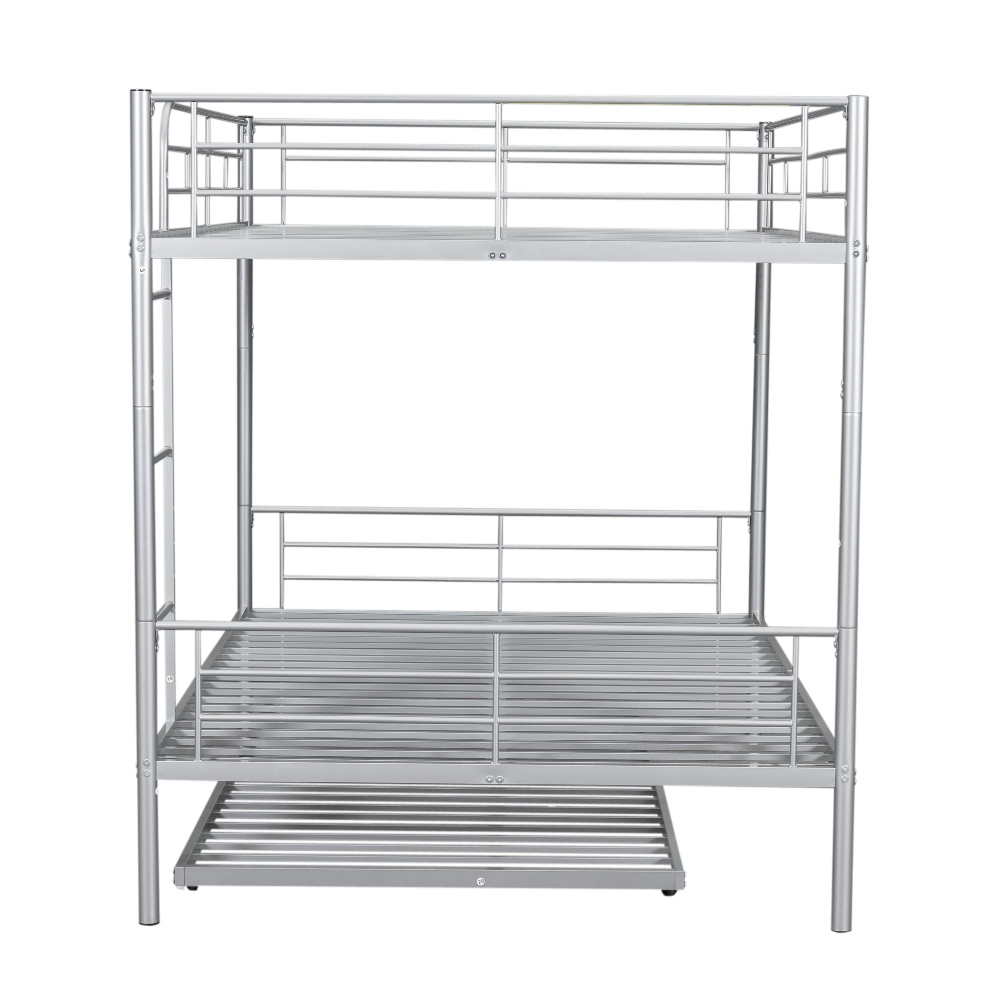 Full Over Full Metal Bunk Bed with Trundle, Silver