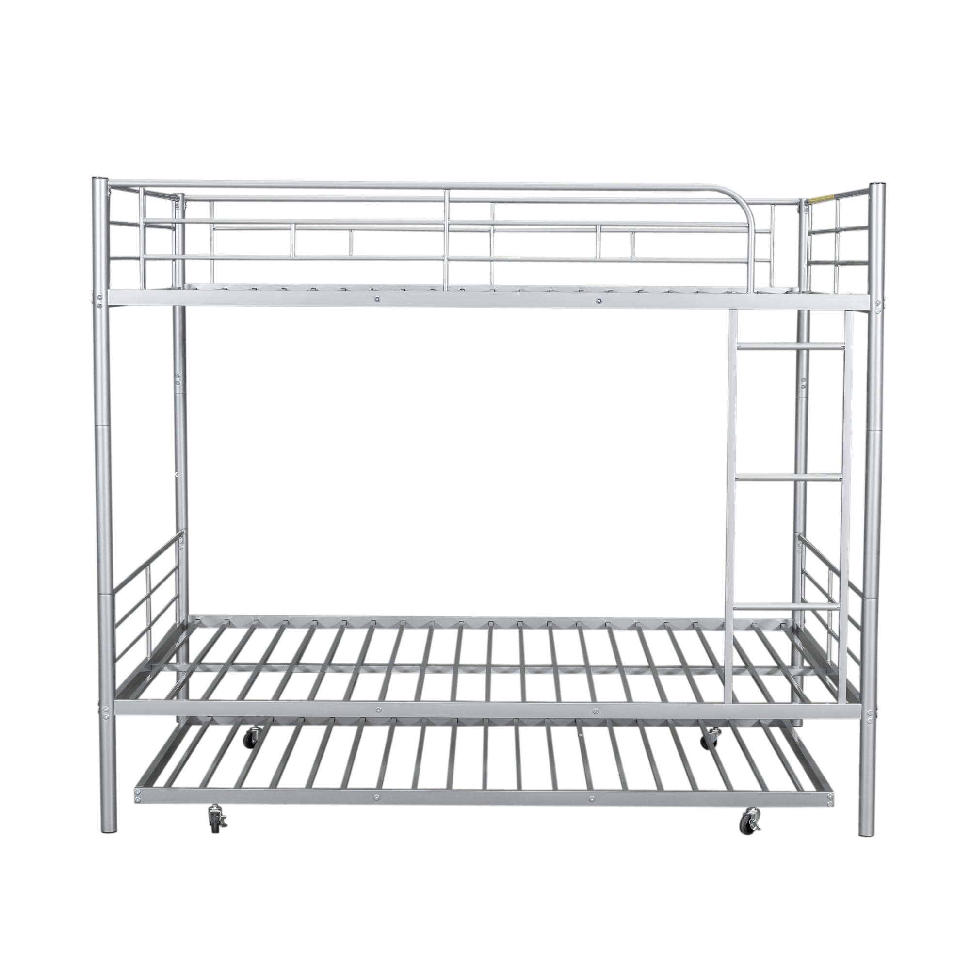 Full Over Full Metal Bunk Bed with Trundle, Silver