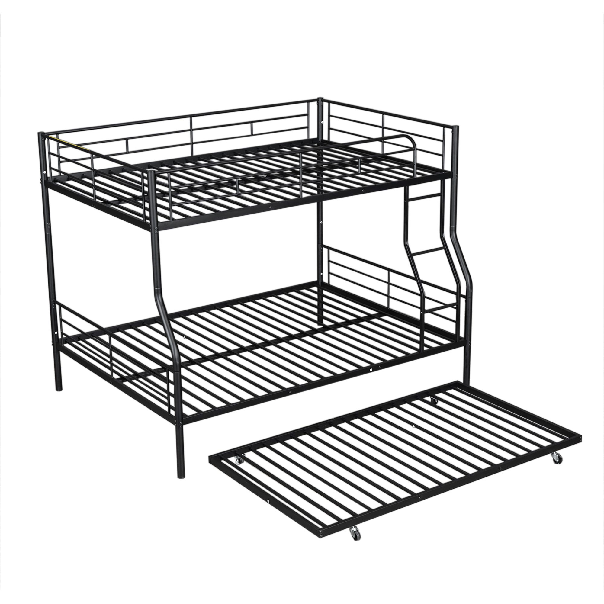 Full XL Over Queen Metal Bunk Bed with Trundle, Black