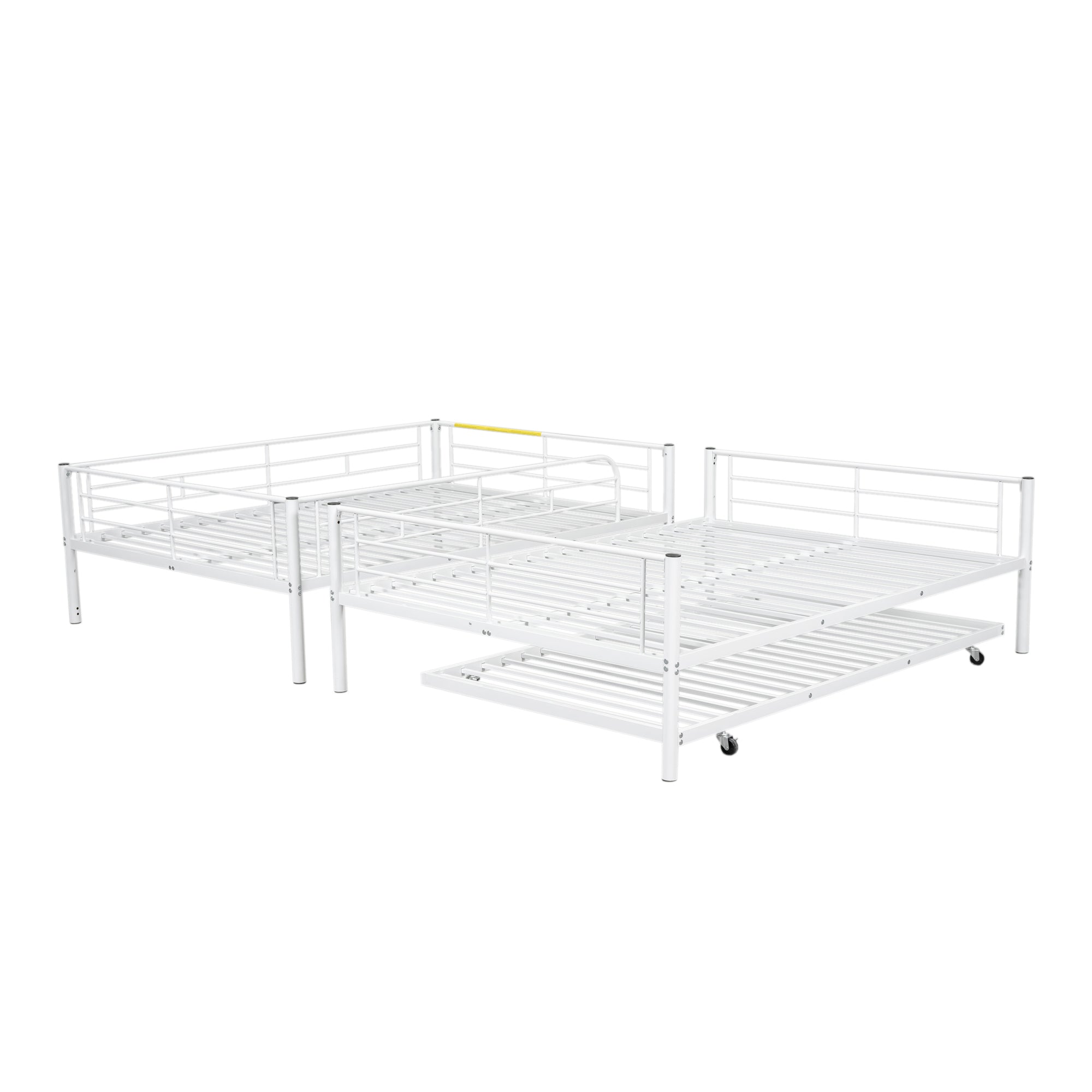 Full Over Full Metal Bunk Bed with Trundle, White